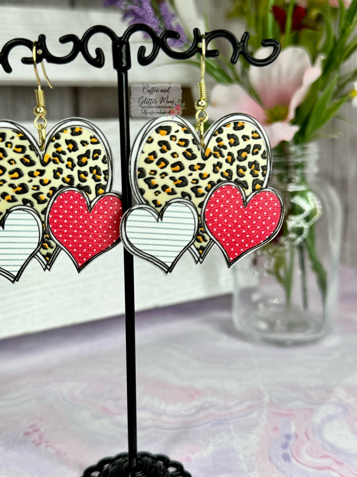 Leopard Paper Hearts Acrylic Earrings