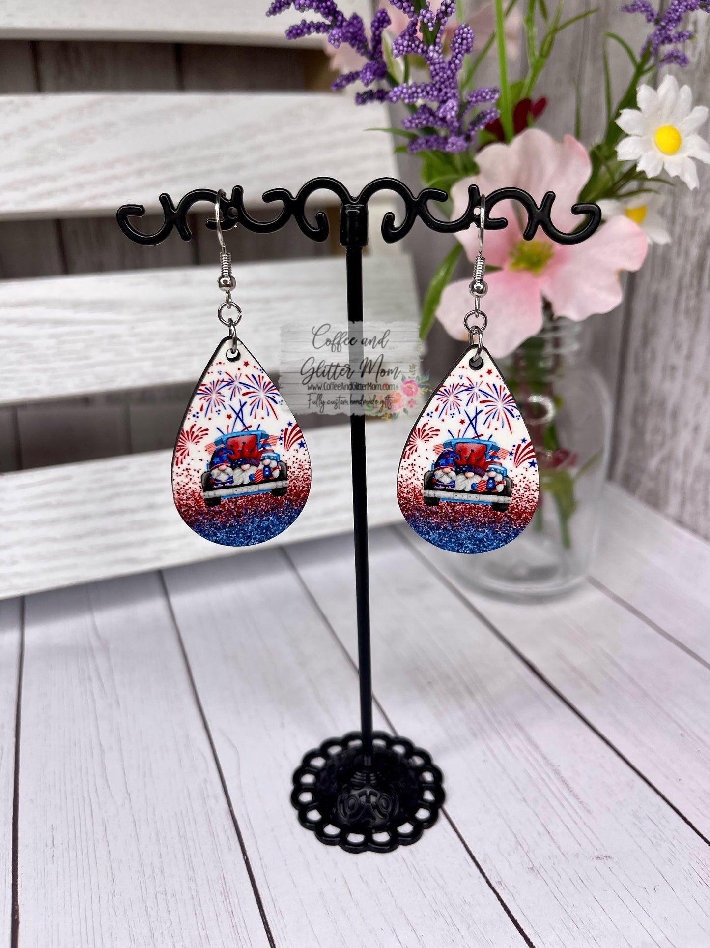 Trucking' American Gnomes Teardrop Earrings