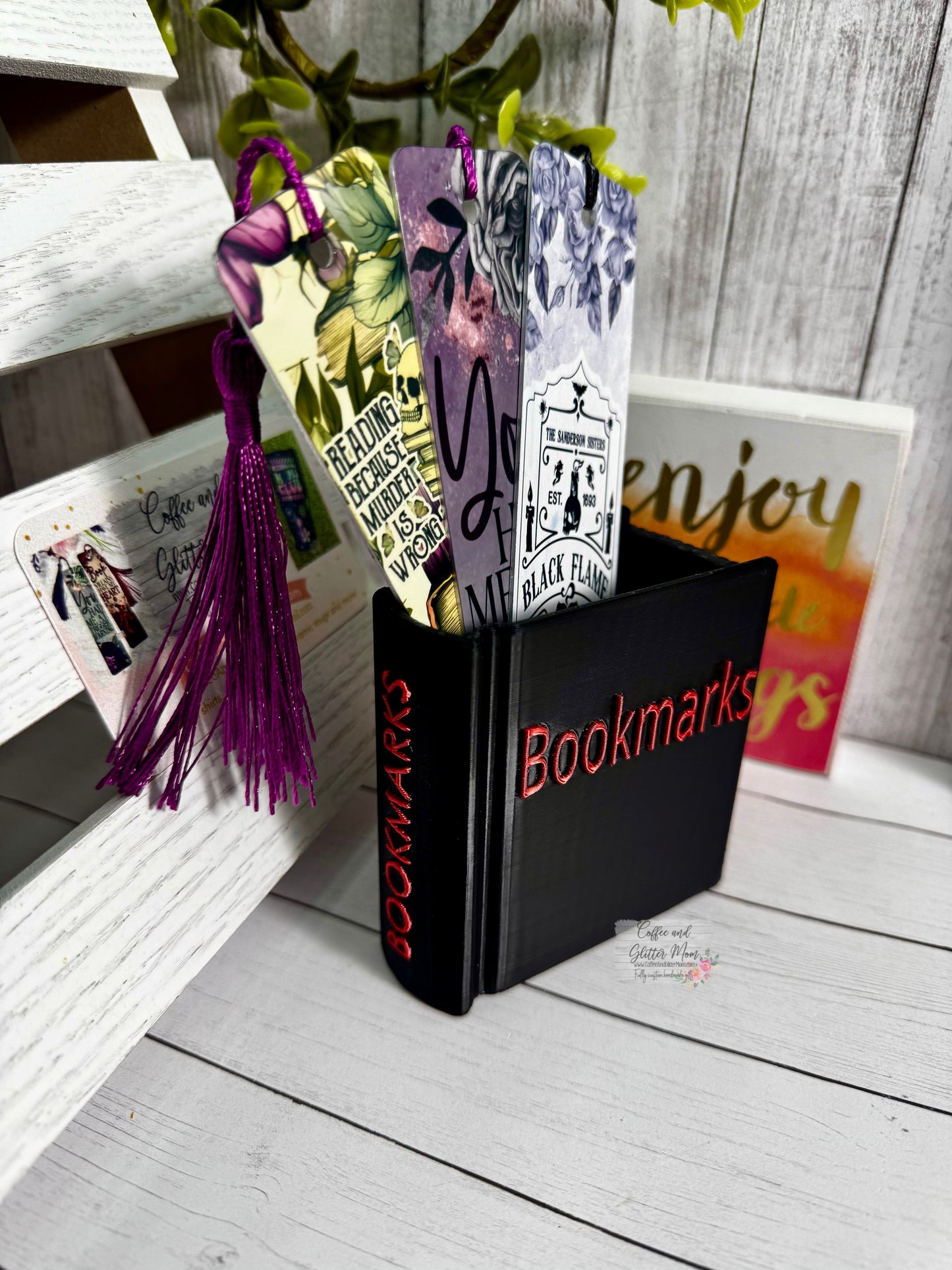 Black with Red Lettering Bookmark Holder