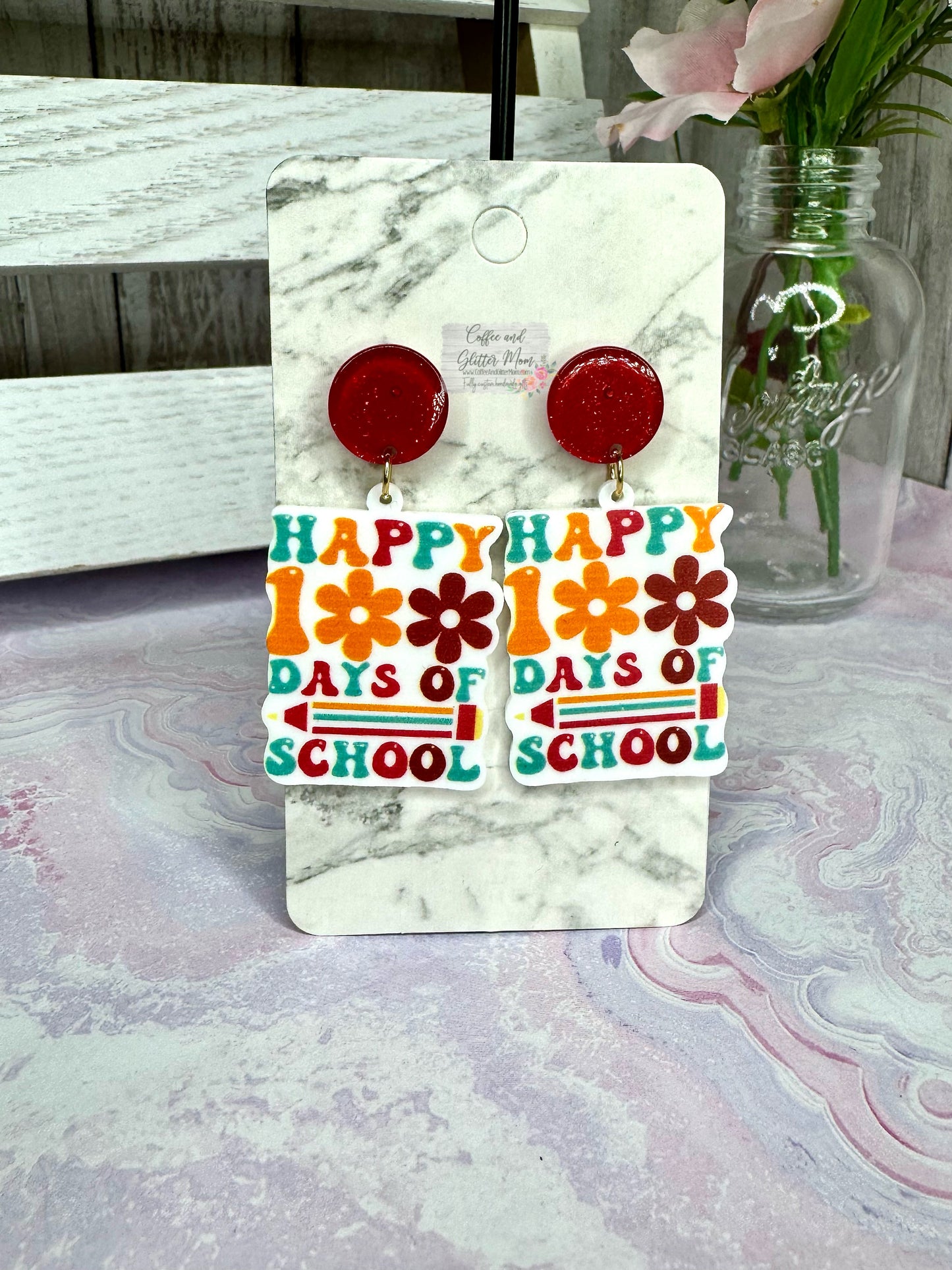 Happy 100 Days of School Acrylic Earrings