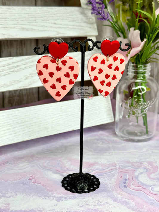 Hearts on Hearts Stud Clay Earrings