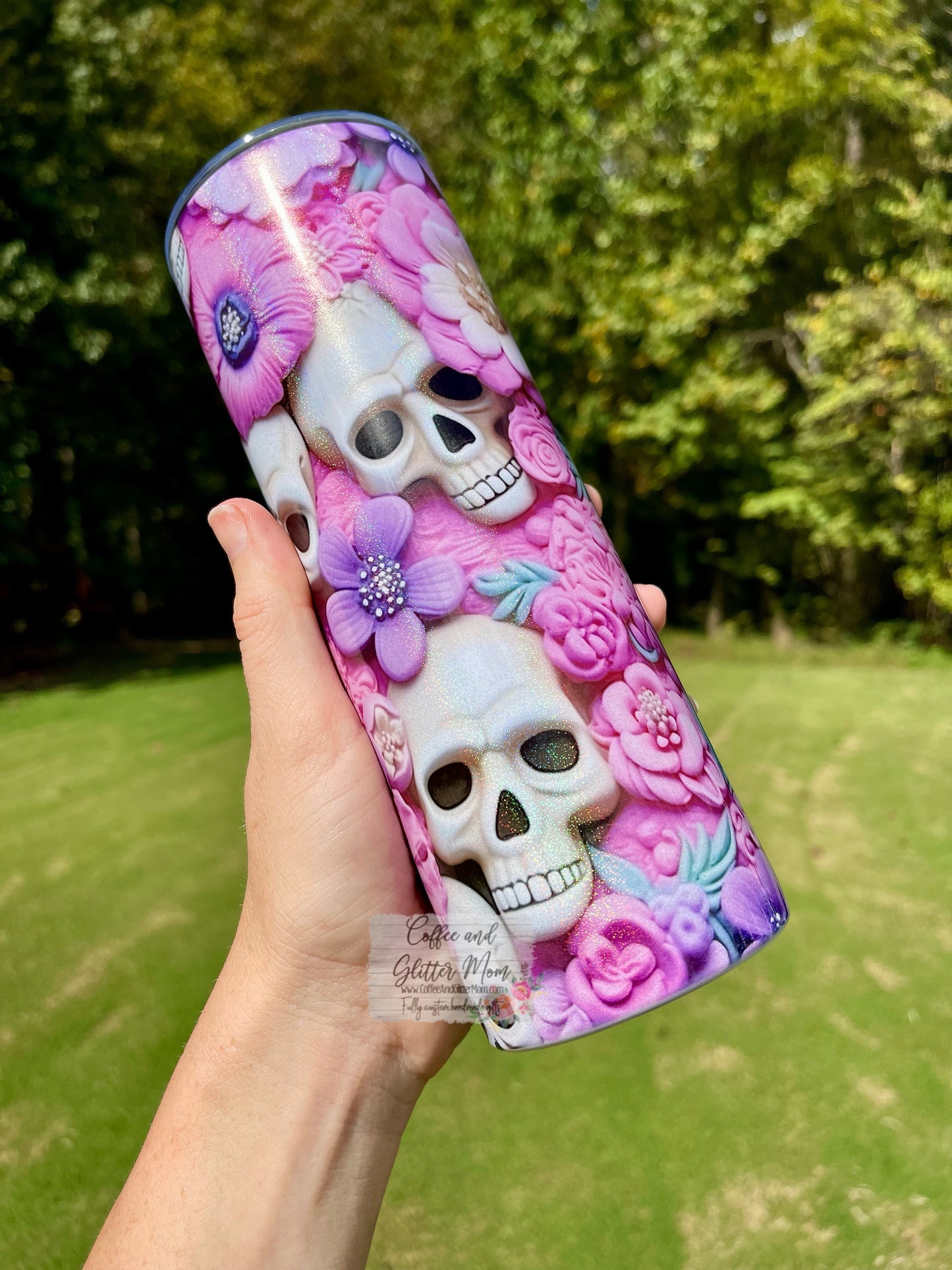 3D Flower Skull 20oz Tumbler