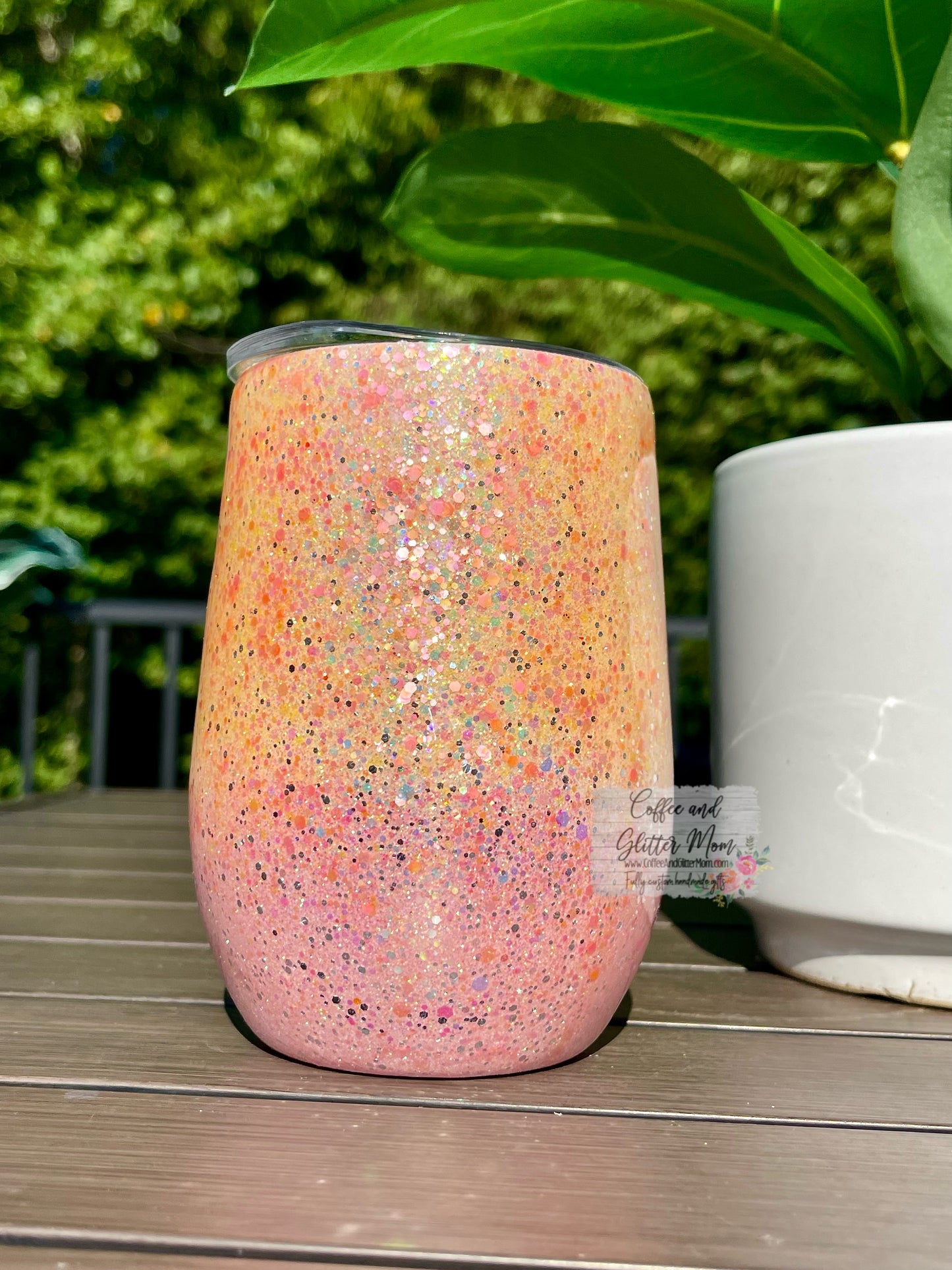 Summer Sunset Customizable 15oz Wine Tumbler with Lid and Straw