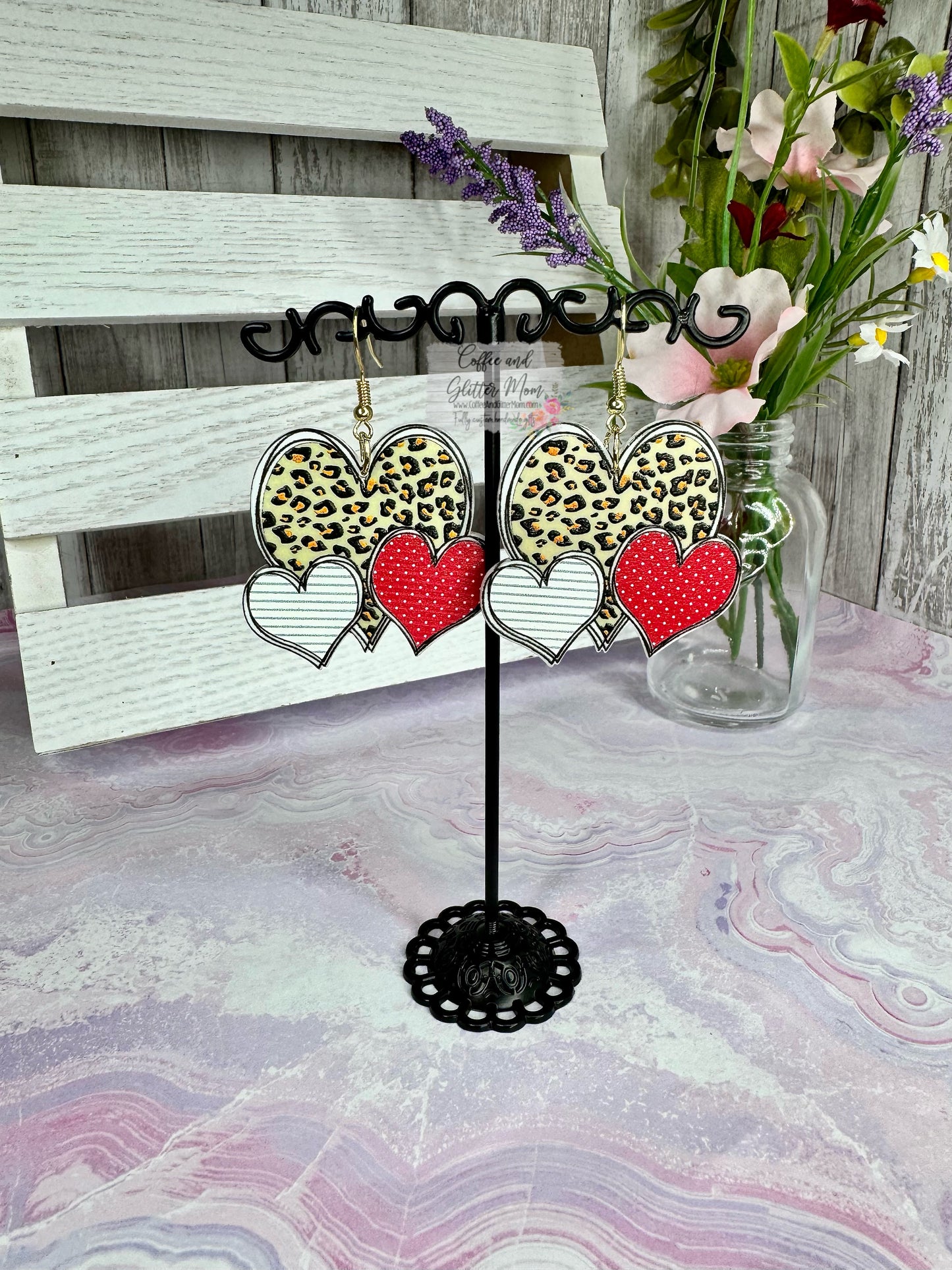 Leopard Paper Hearts Acrylic Earrings