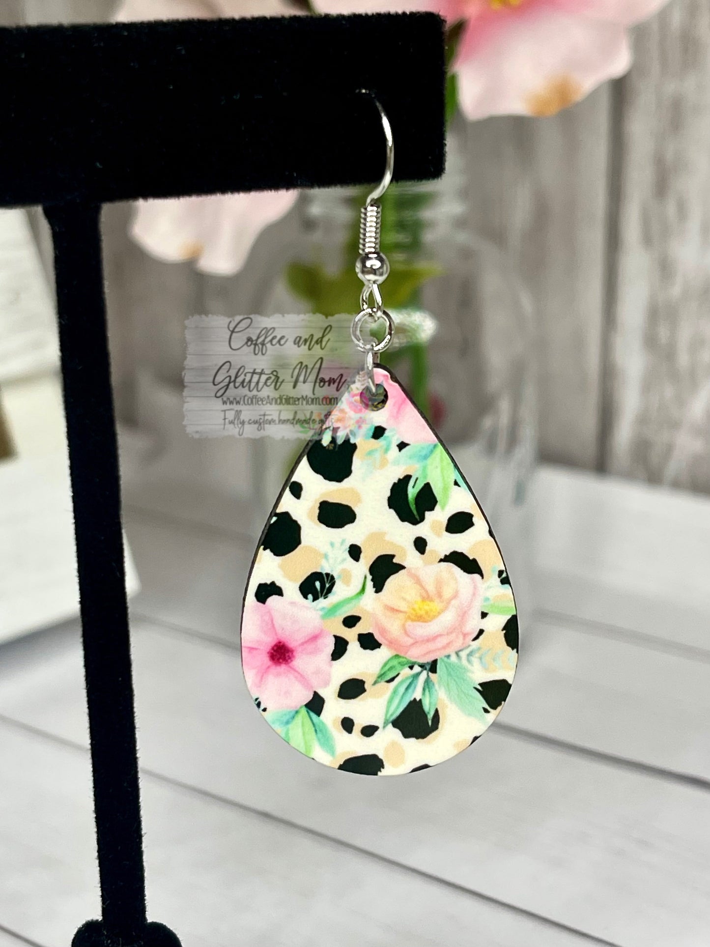 Floral Animal Print Teardrop Earrings RTS