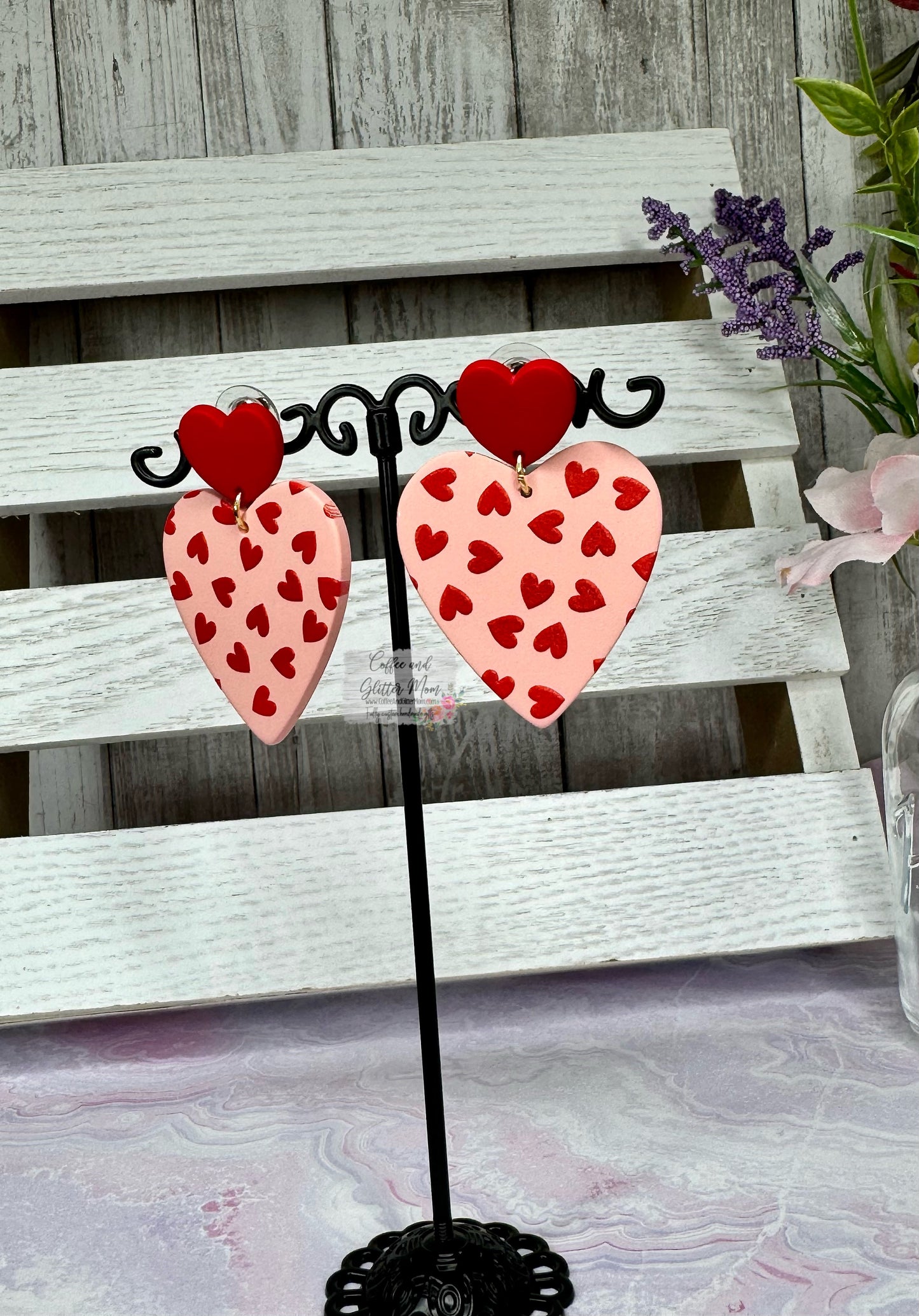 Hearts on Hearts Stud Clay Earrings
