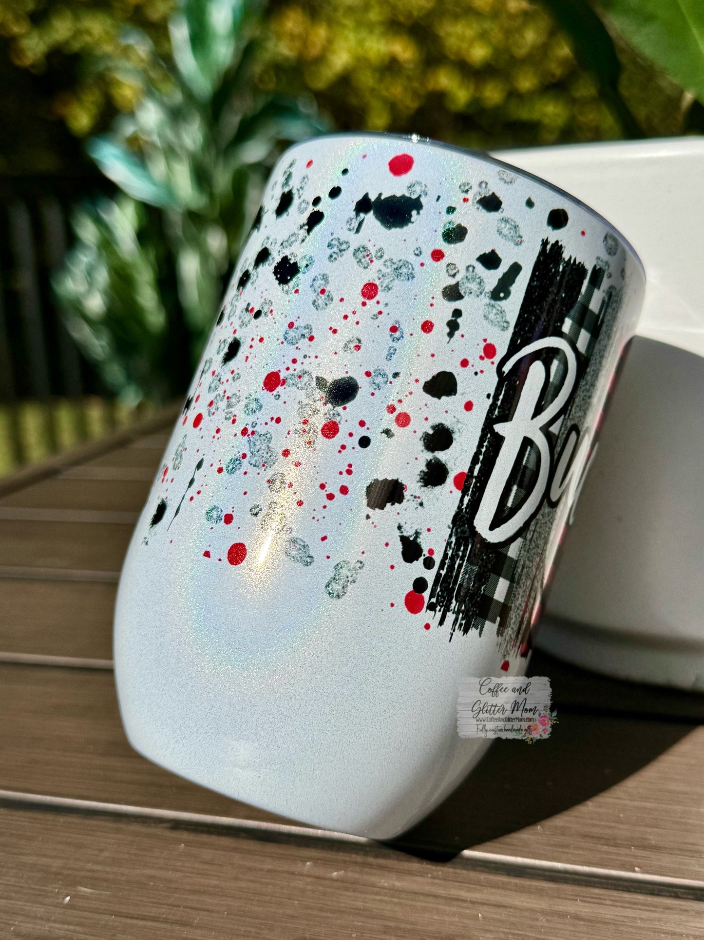 Buckeyes Splatter 12oz Holographic Sparkle Wine Tumbler