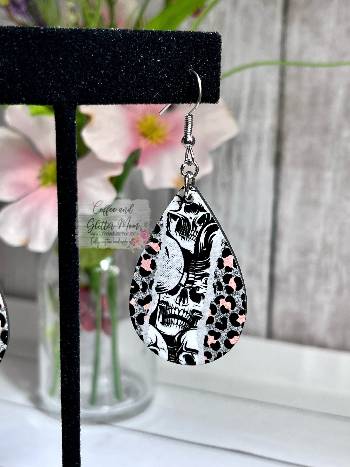 Skull and Animal Print Teardrop Earrings RTS