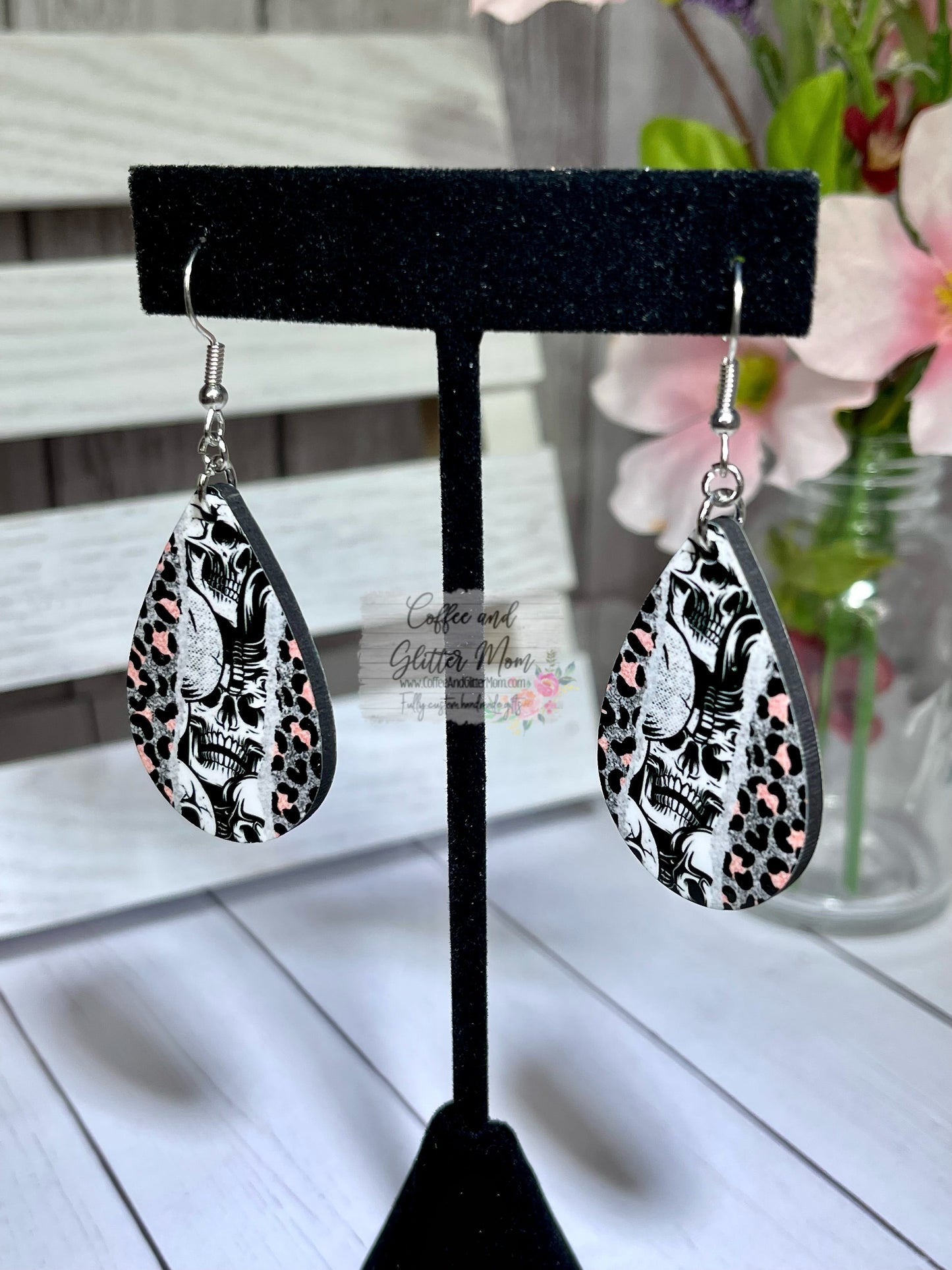 Skull and Animal Print Teardrop Earrings RTS