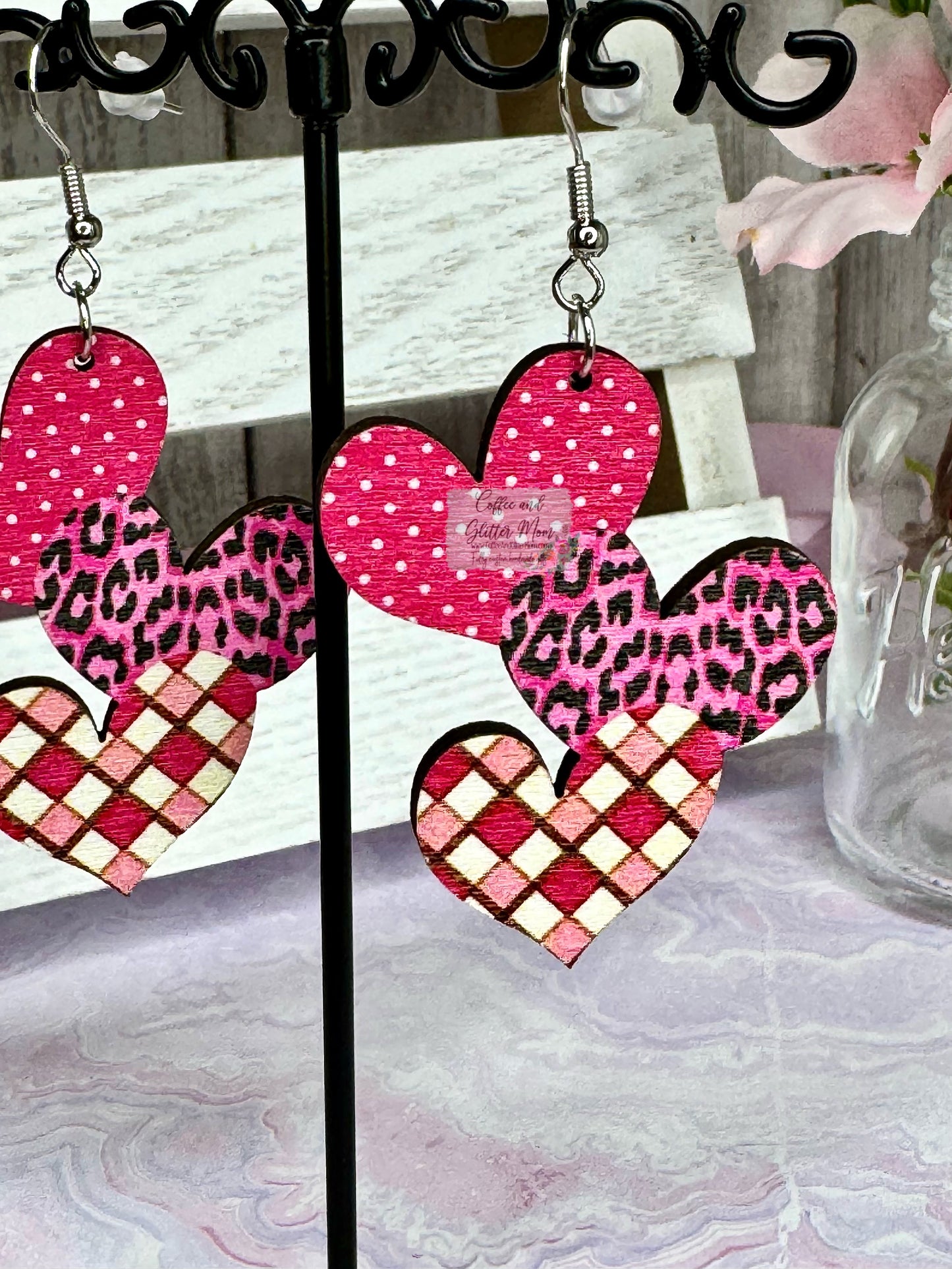 Wooden Heart Trifecta Earrings