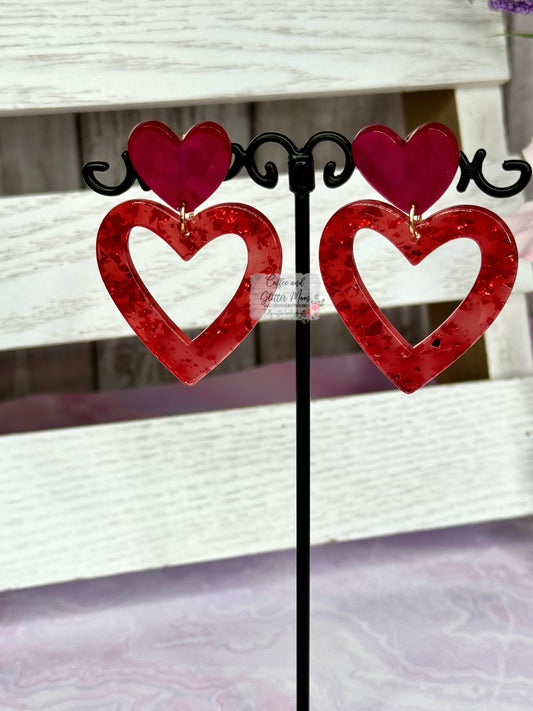 Red Foil Heart Acrylic Earrings