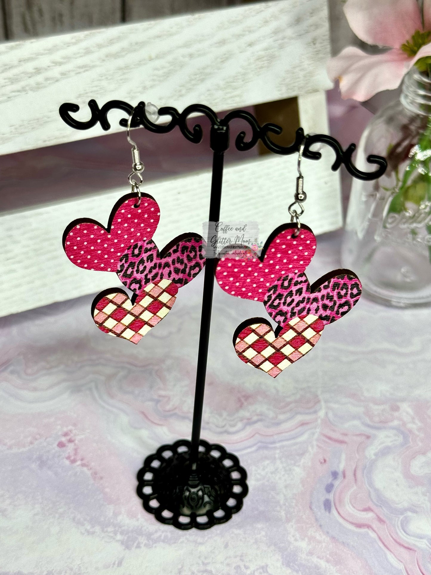 Wooden Heart Trifecta Earrings