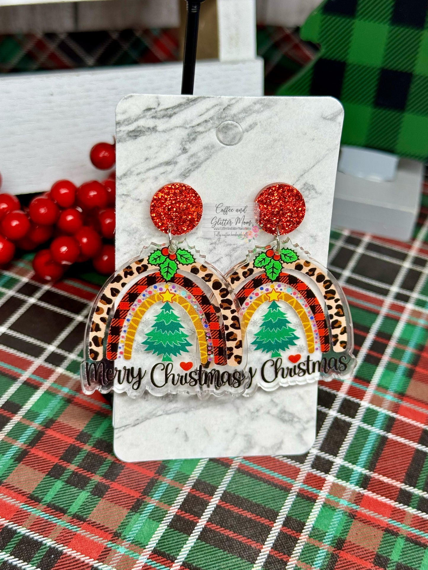 Merry Christmas Rainbow Earrings