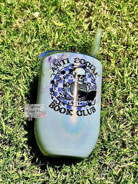 Anti-Social Book Club 12oz Holographic Sparkle Wine Tumbler
