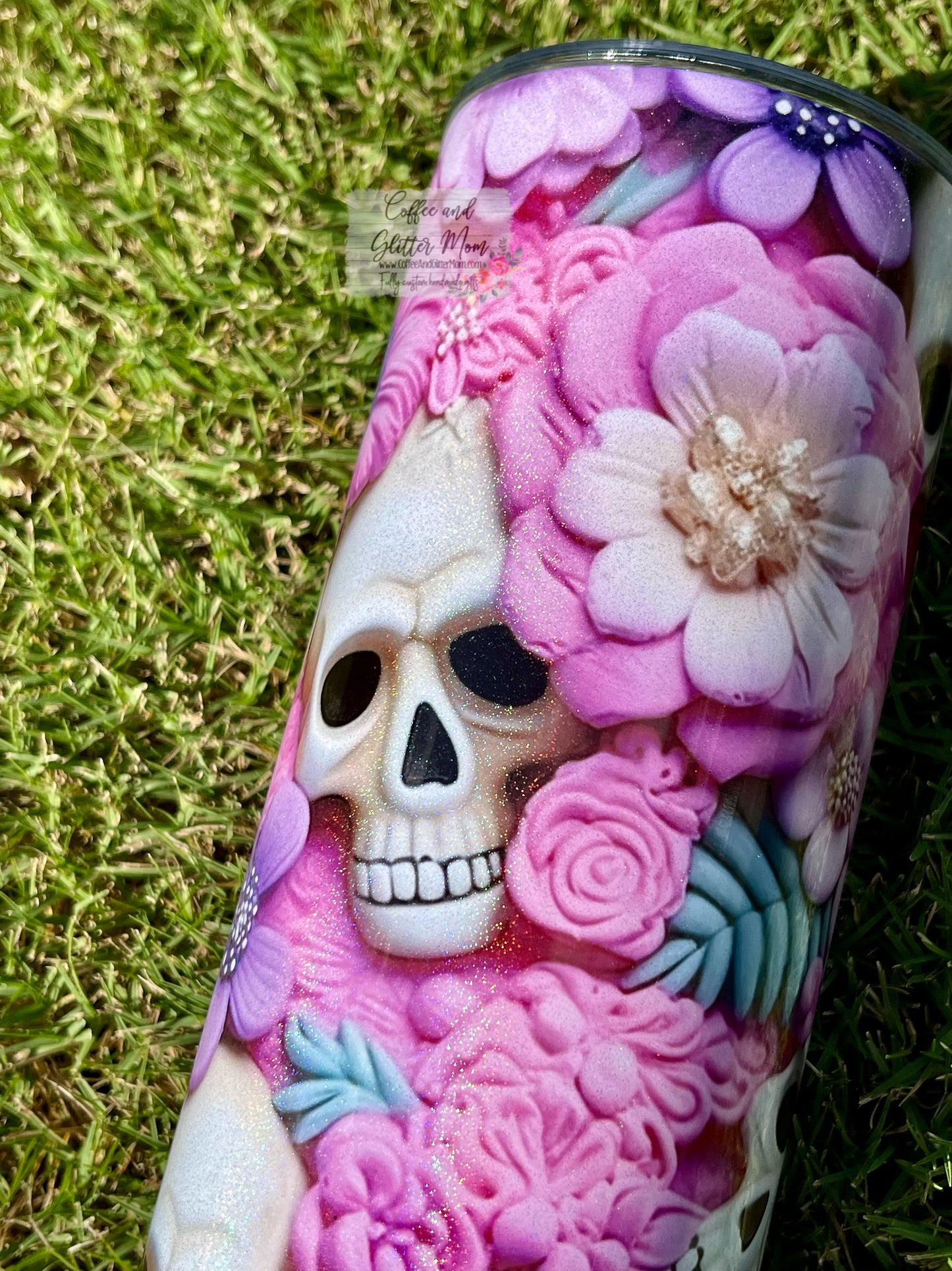 3D Flower Skull 20oz Tumbler