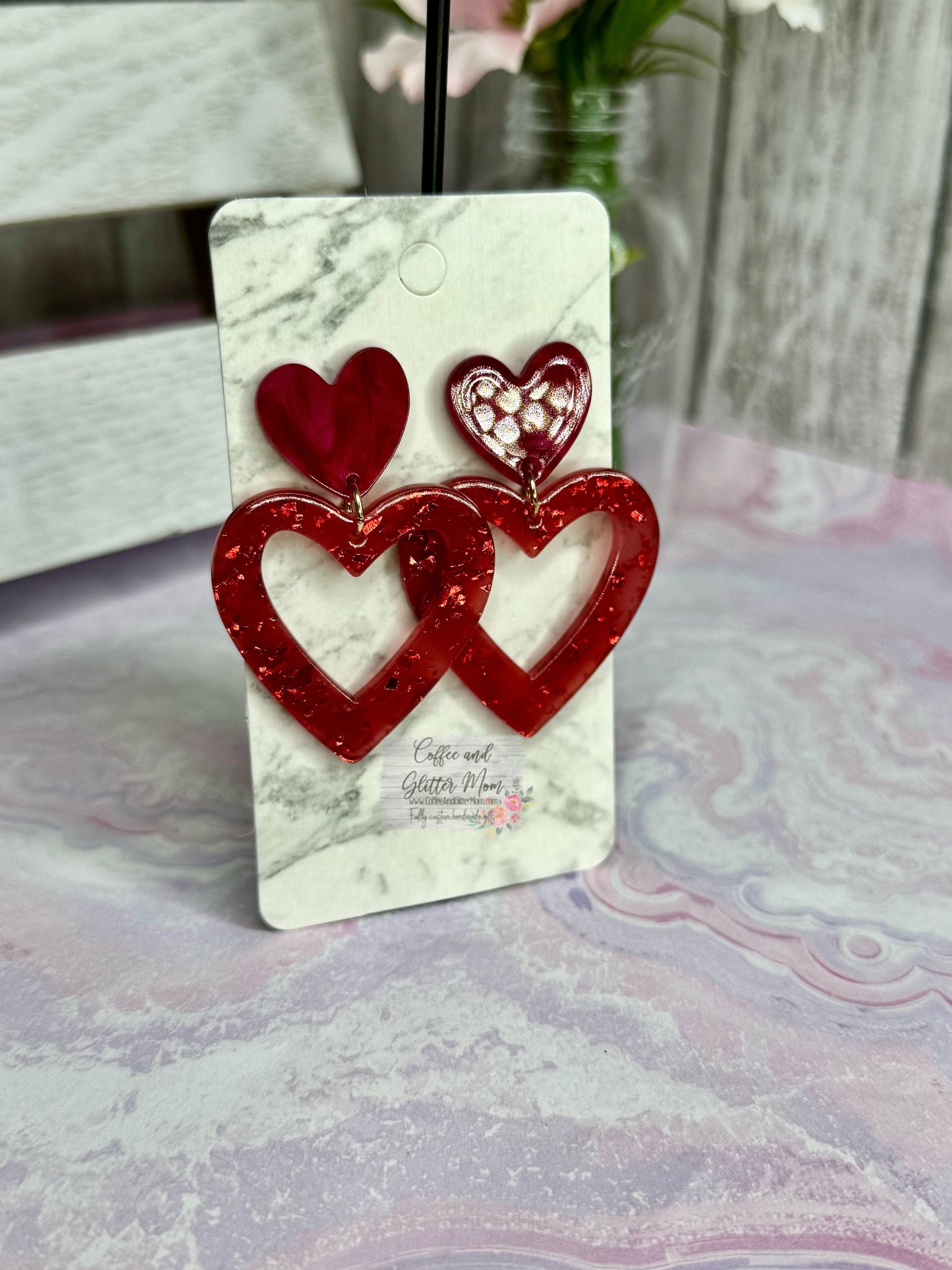 Red Foil Heart Acrylic Earrings