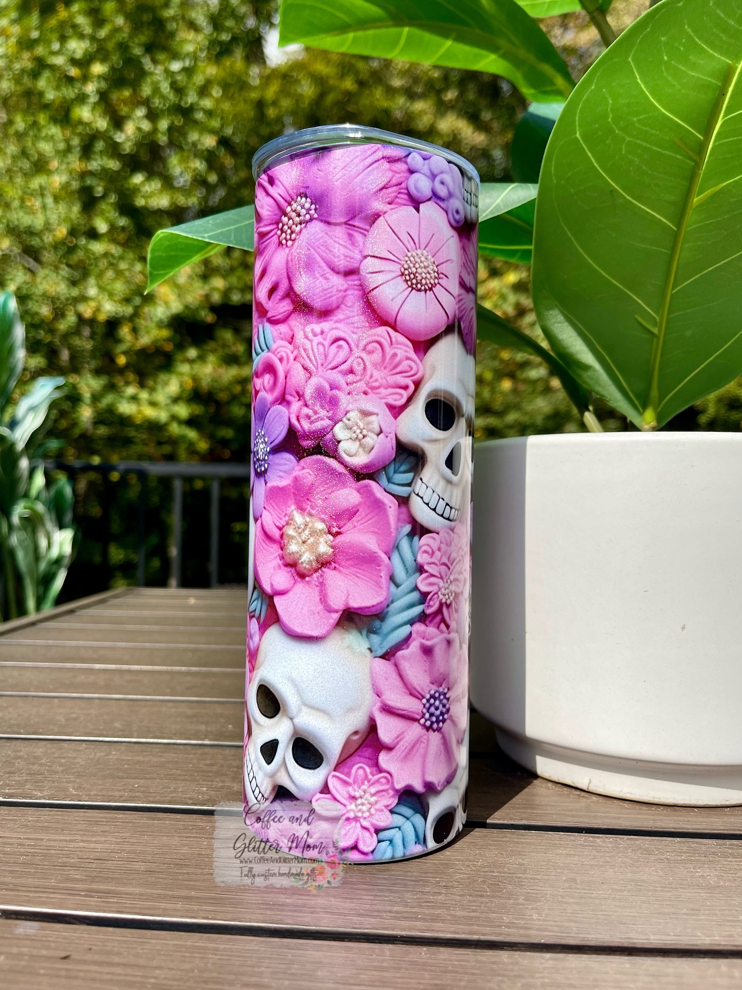 3D Flower Skull 20oz Tumbler