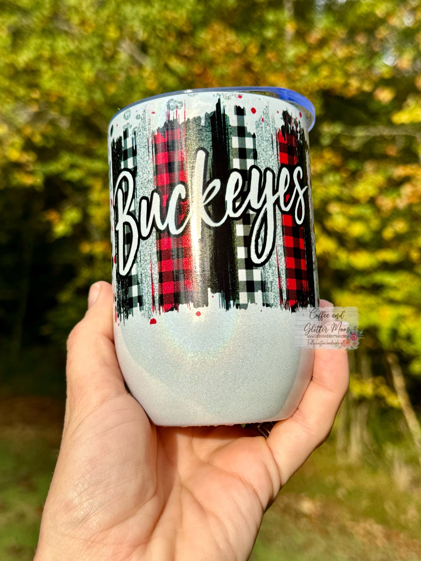 Buckeyes Splatter 12oz Holographic Sparkle Wine Tumbler