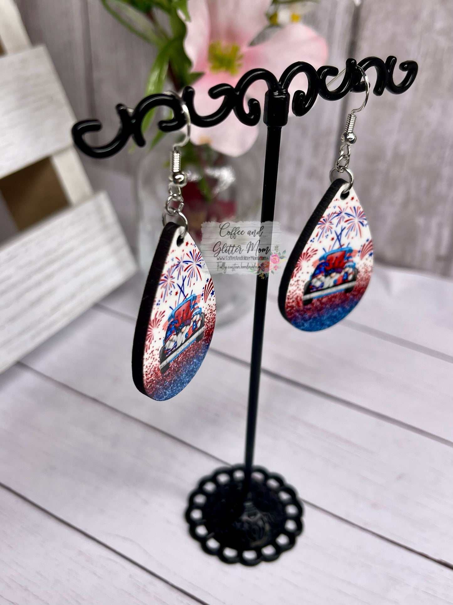 Trucking' American Gnomes Teardrop Earrings