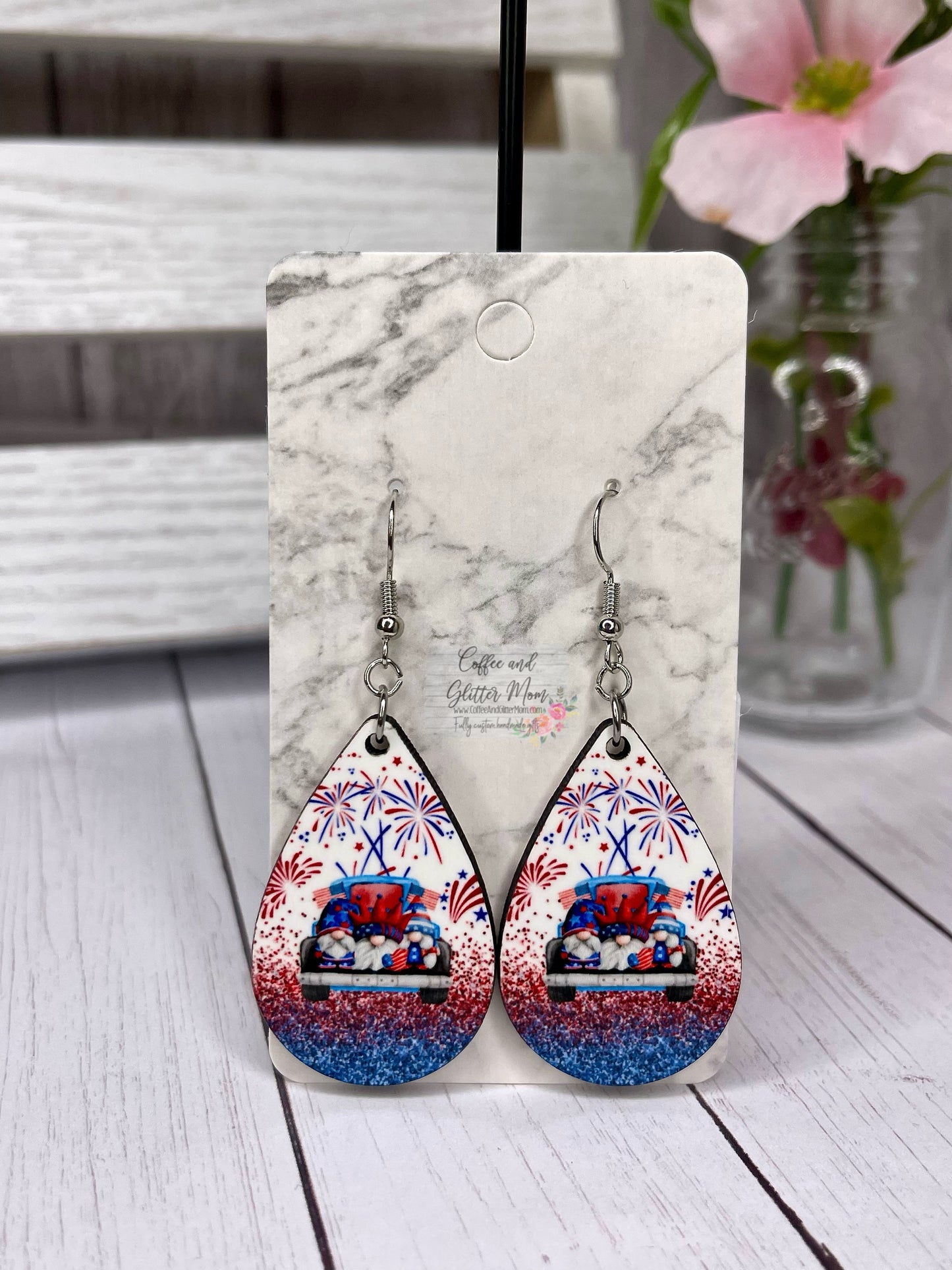 Trucking' American Gnomes Teardrop Earrings