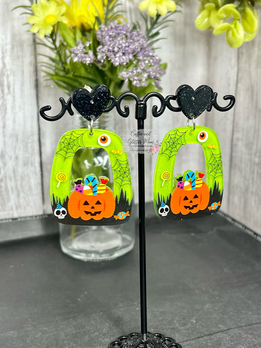 Green Halloween Pumpkin Earrings