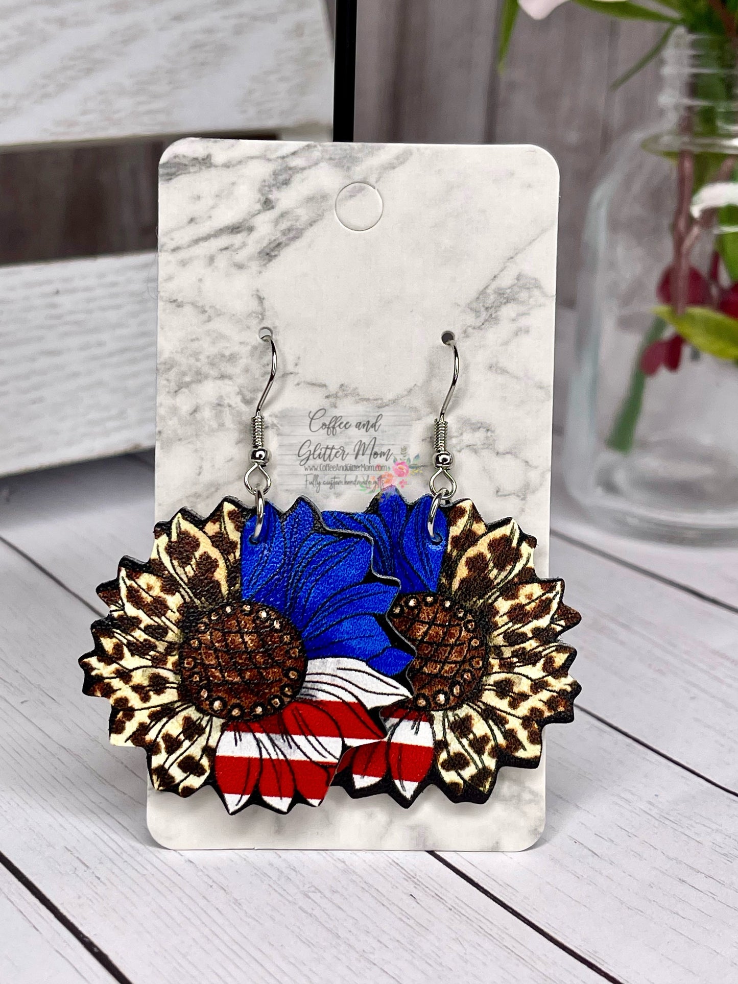 American Leopard Sunflower Leather Earrings
