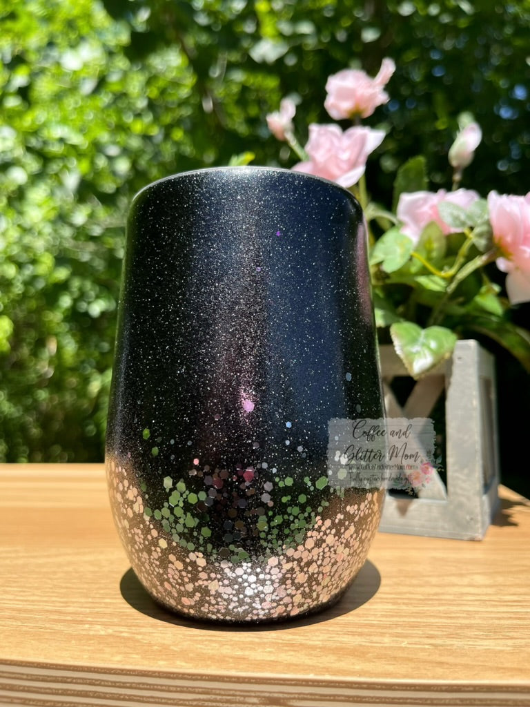 Black and GunmetalChunky 15oz Wine Tumbler with Lid and Straw