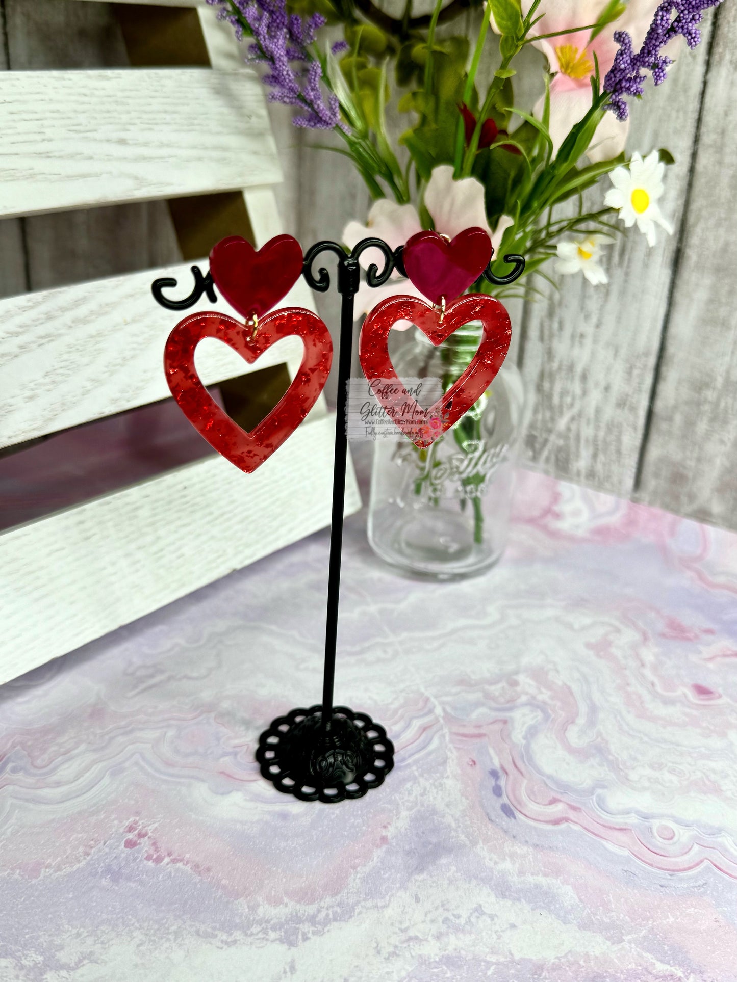 Red Foil Heart Acrylic Earrings