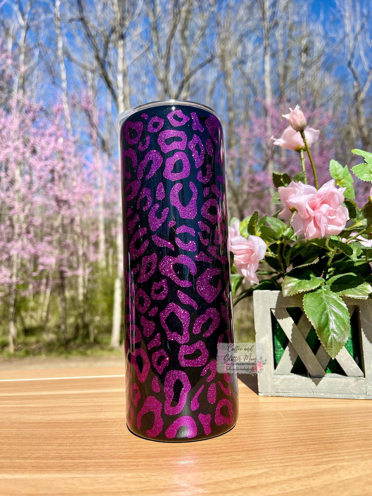 Black and Plum Purple Peek-A-Boo Animal Print 20oz Skinny Tumbler