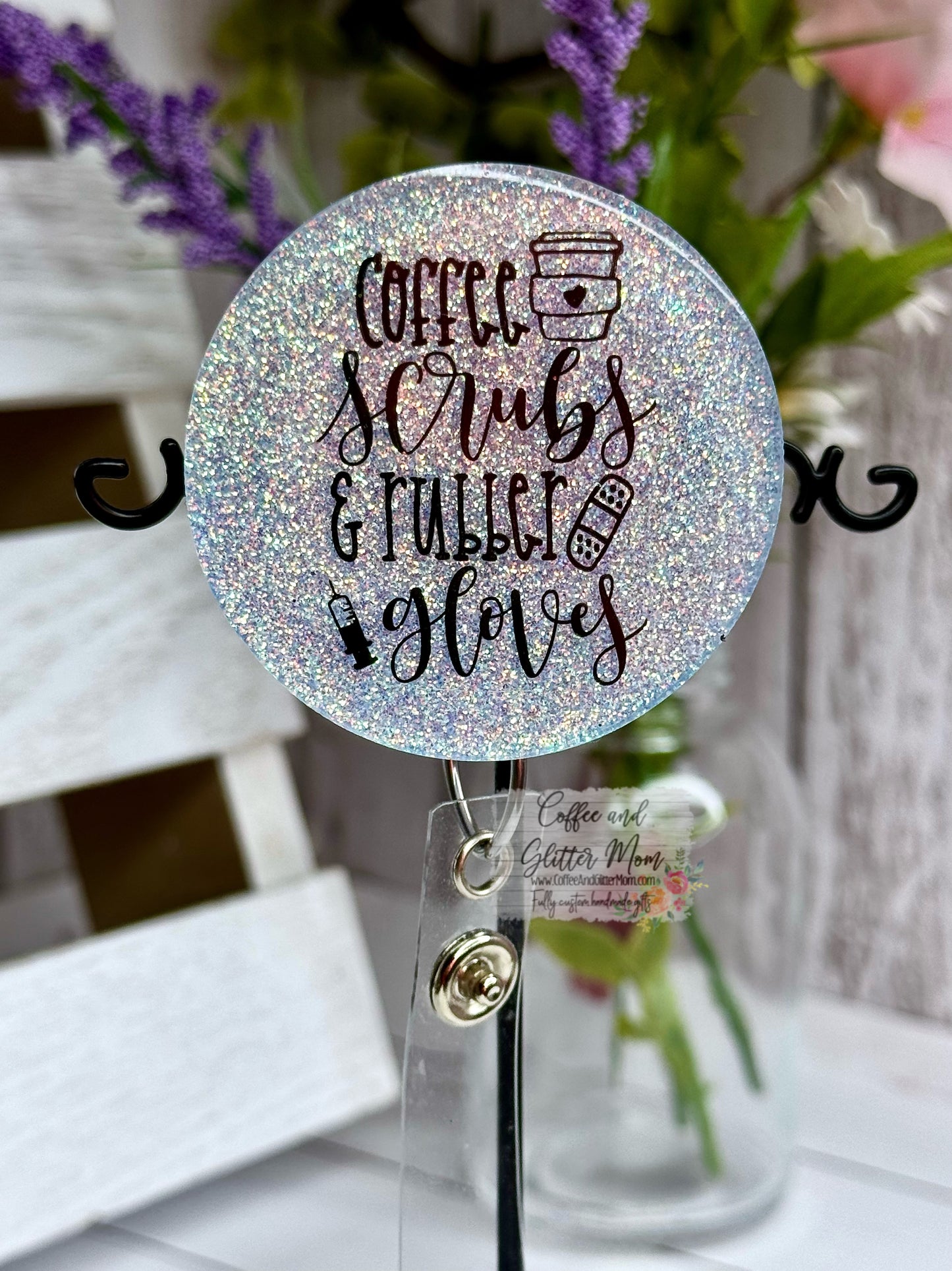 Large Coffee Scrubs & Rubber Gloves Badge Reel