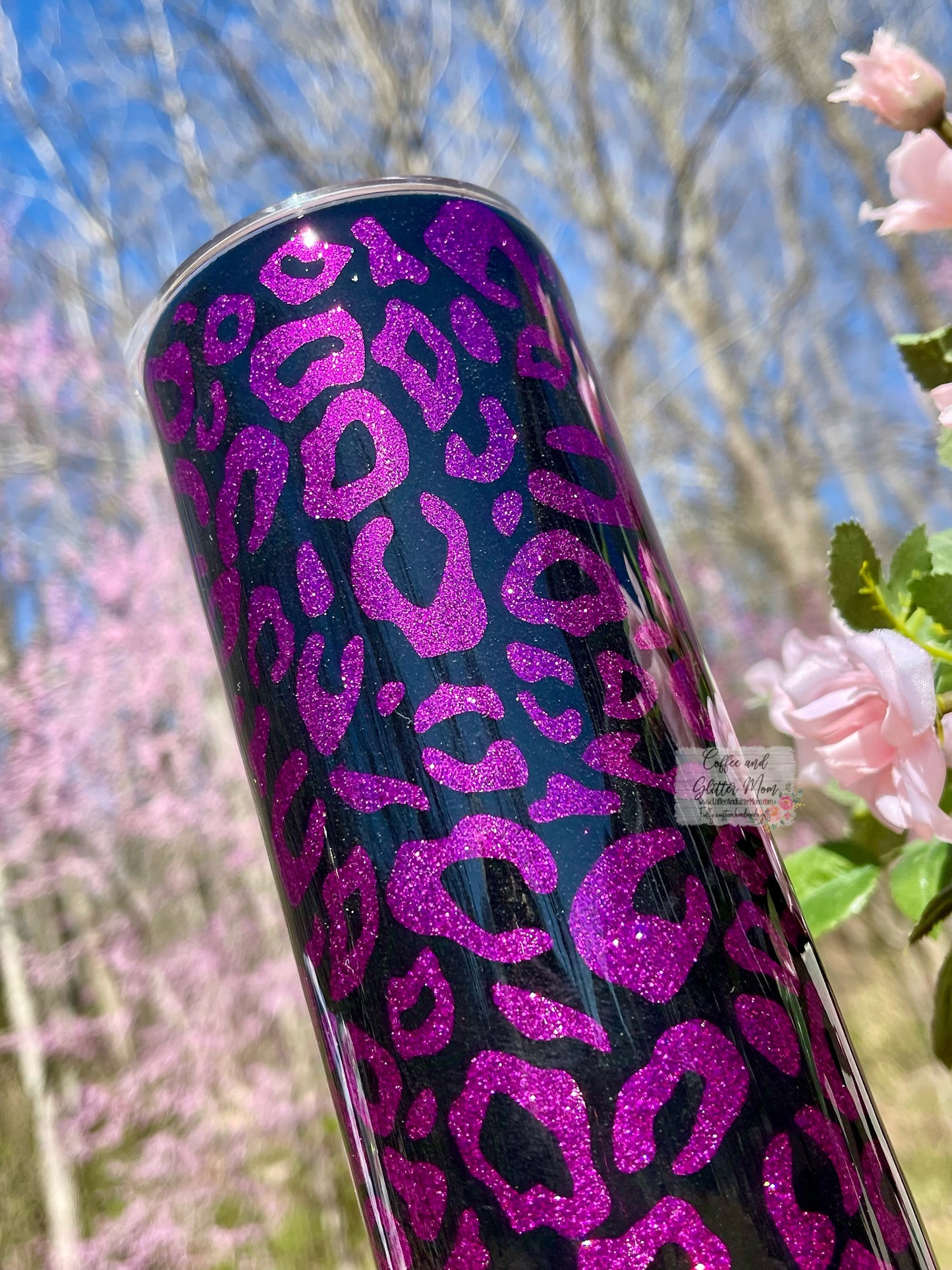 Black and Plum Purple Peek-A-Boo Animal Print 20oz Skinny Tumbler