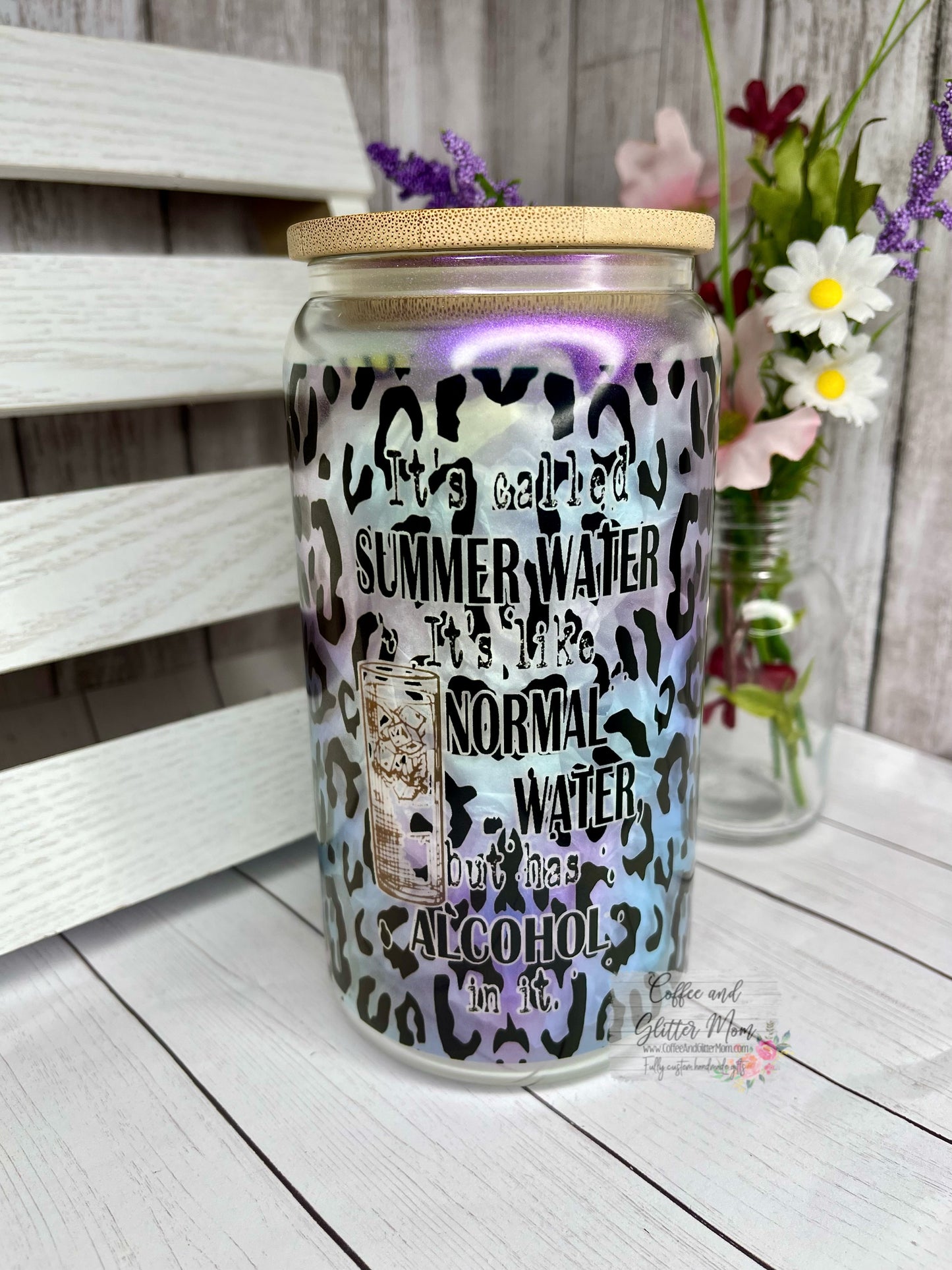 Summer Water Animal Print 16oz Iridescent Glass Can