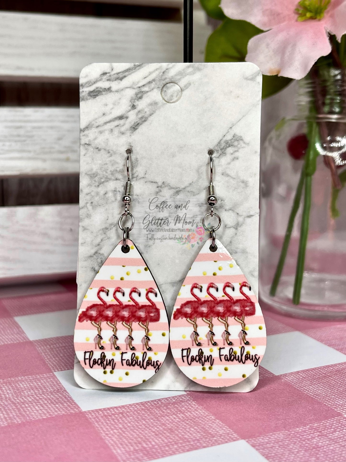 Flocking Fabulous Flamingo Teardrop Earrings RTS