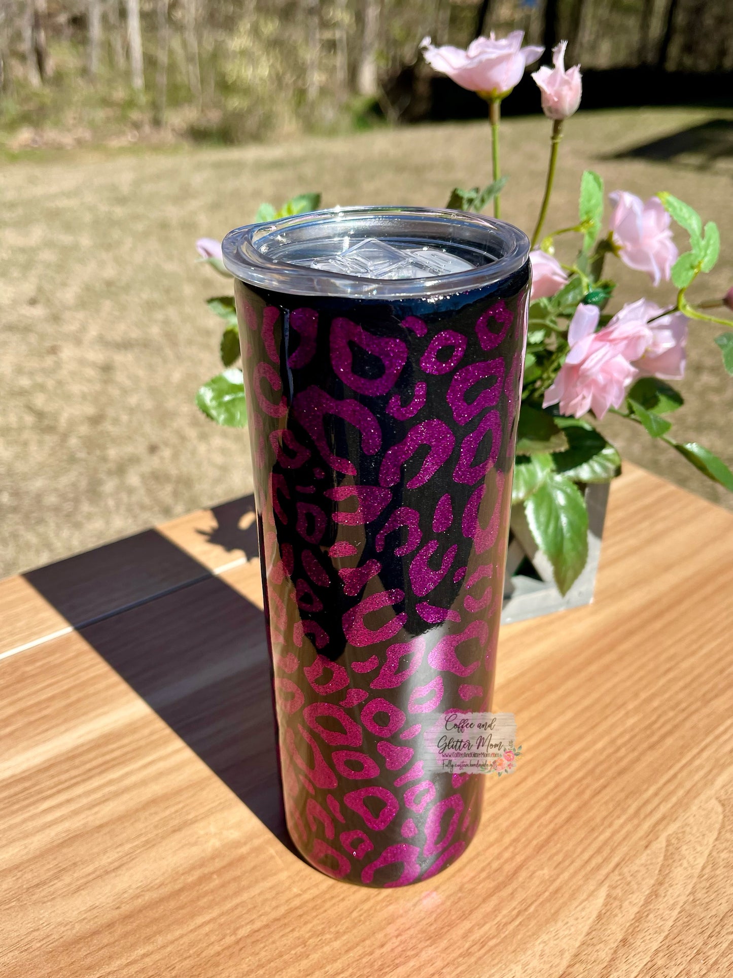 Black and Plum Purple Peek-A-Boo Animal Print 20oz Skinny Tumbler