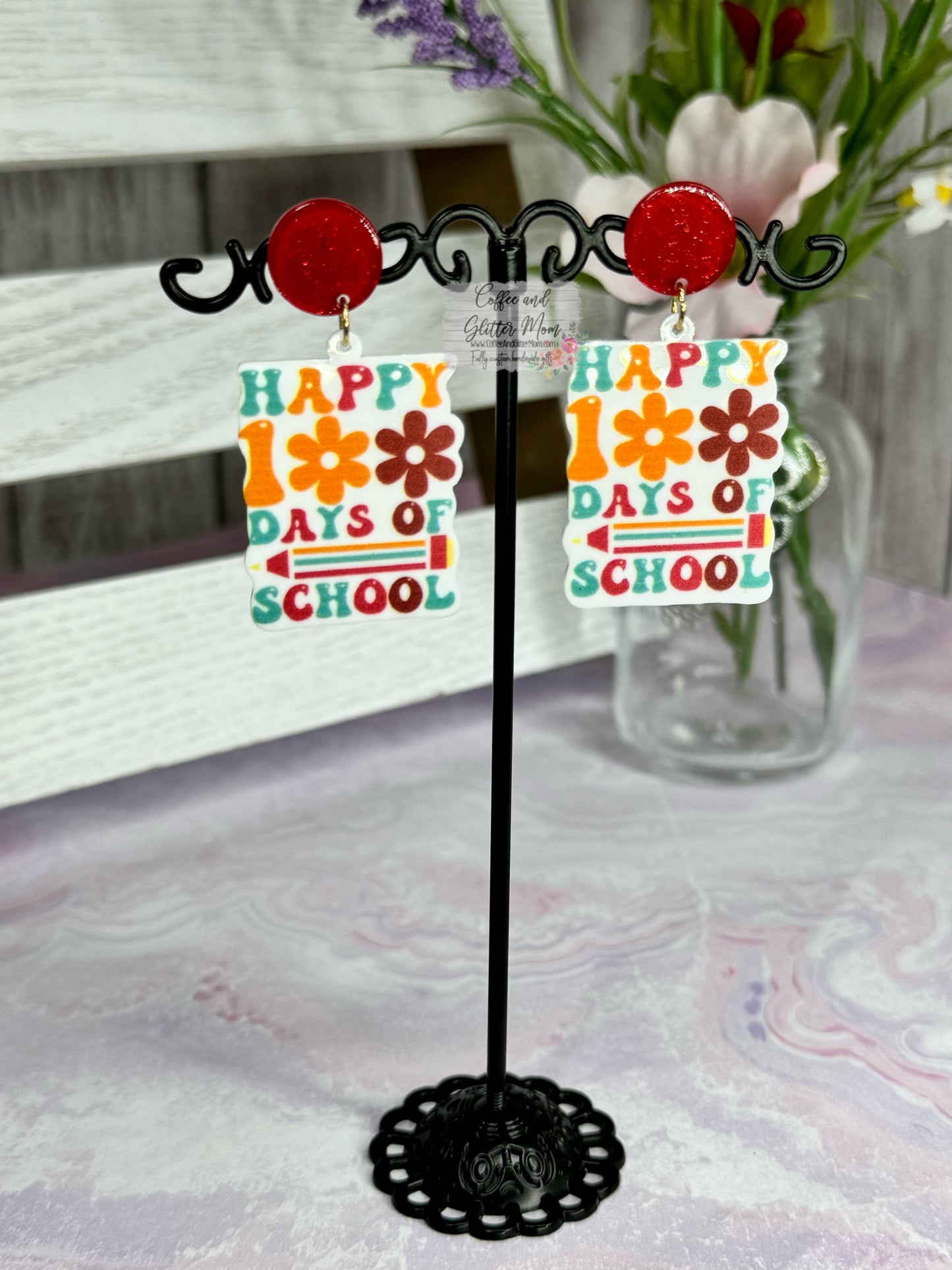 Happy 100 Days of School Acrylic Earrings