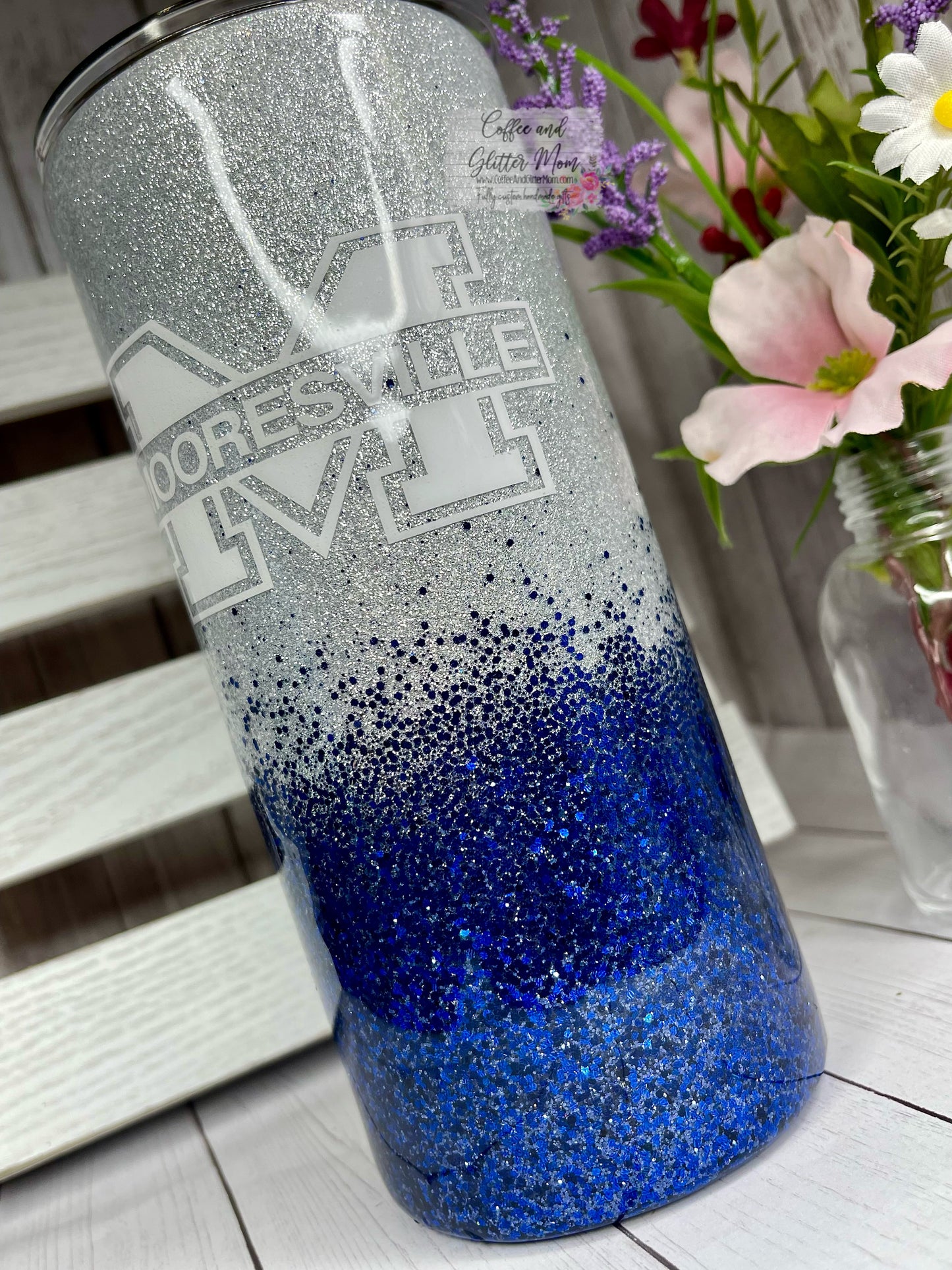 Mooresville 15oz Silver Glitter Skinny Tumbler