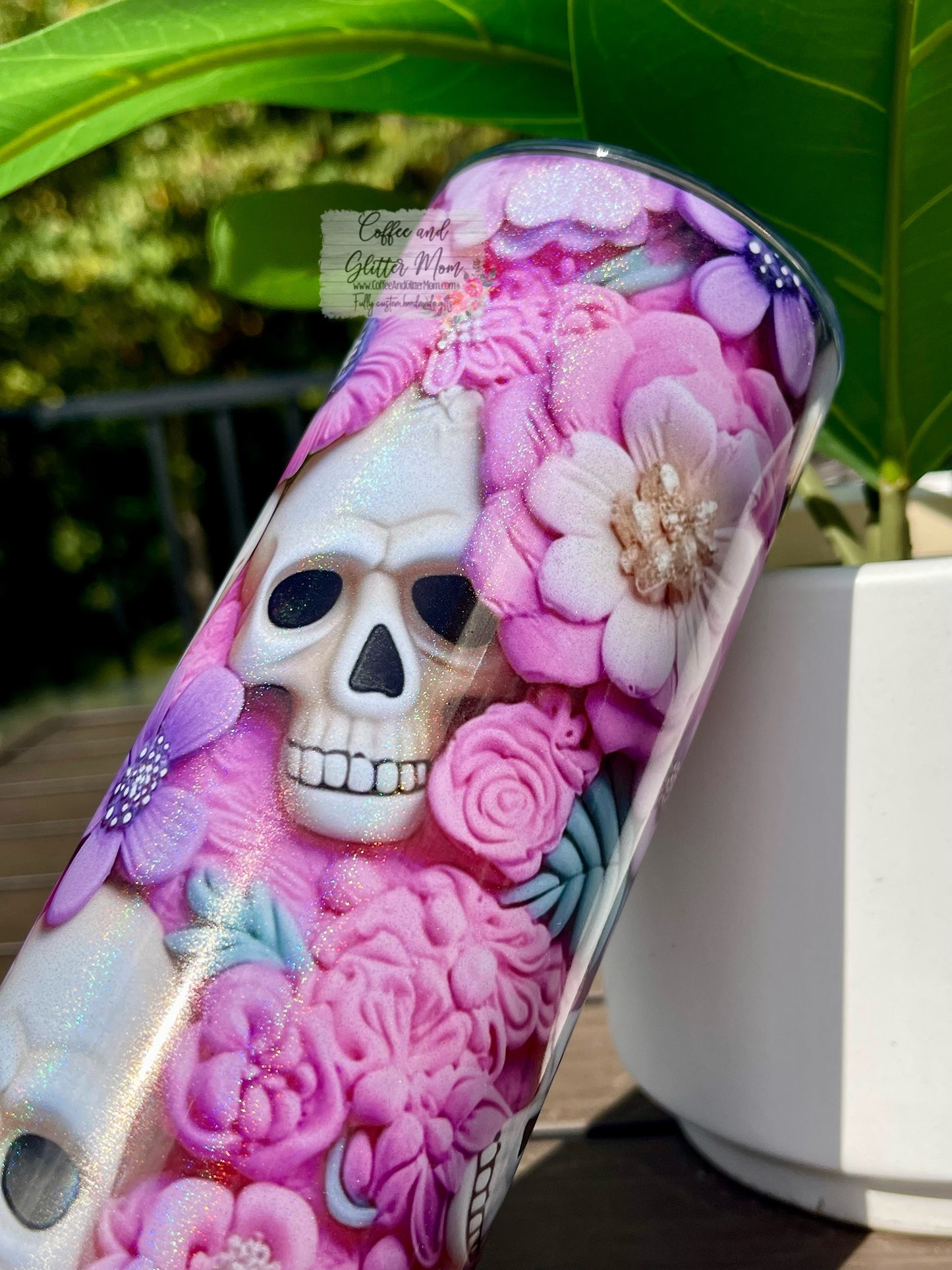 3D Flower Skull 20oz Tumbler