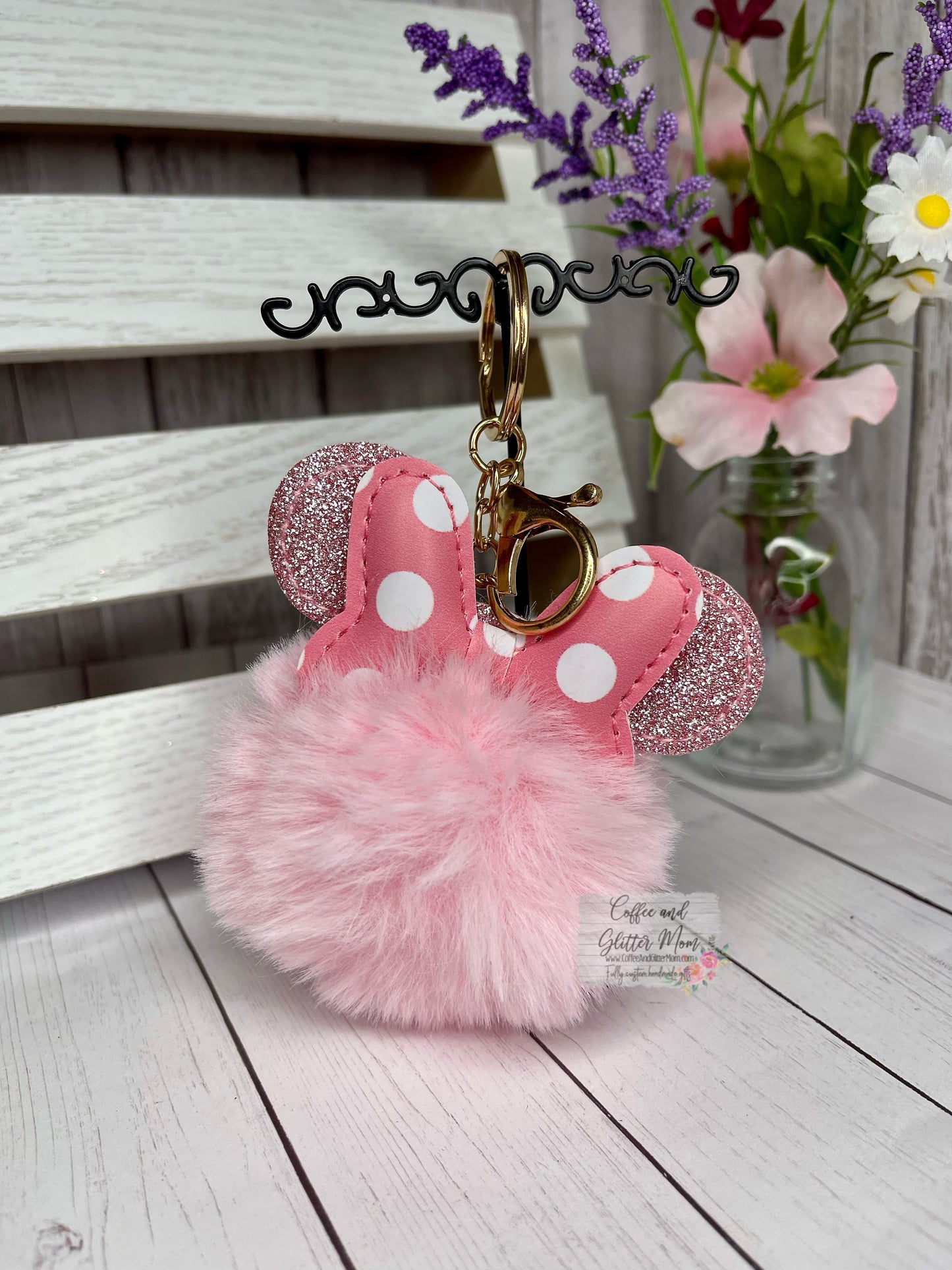 Fluffy Pink Mouse Keychain