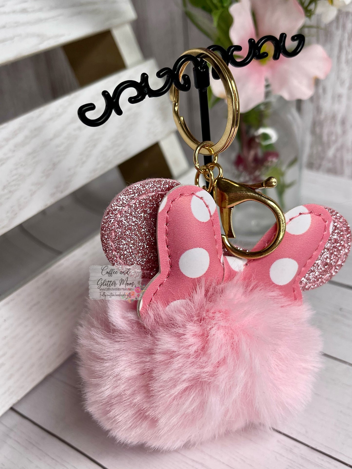 Fluffy Pink Mouse Keychain