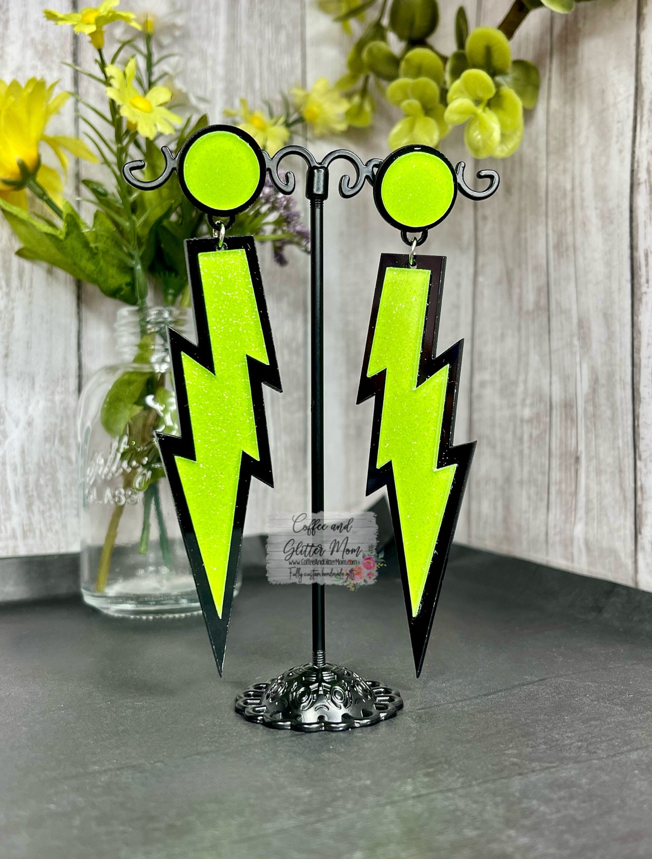 Glitter Green Lightning Earrings
