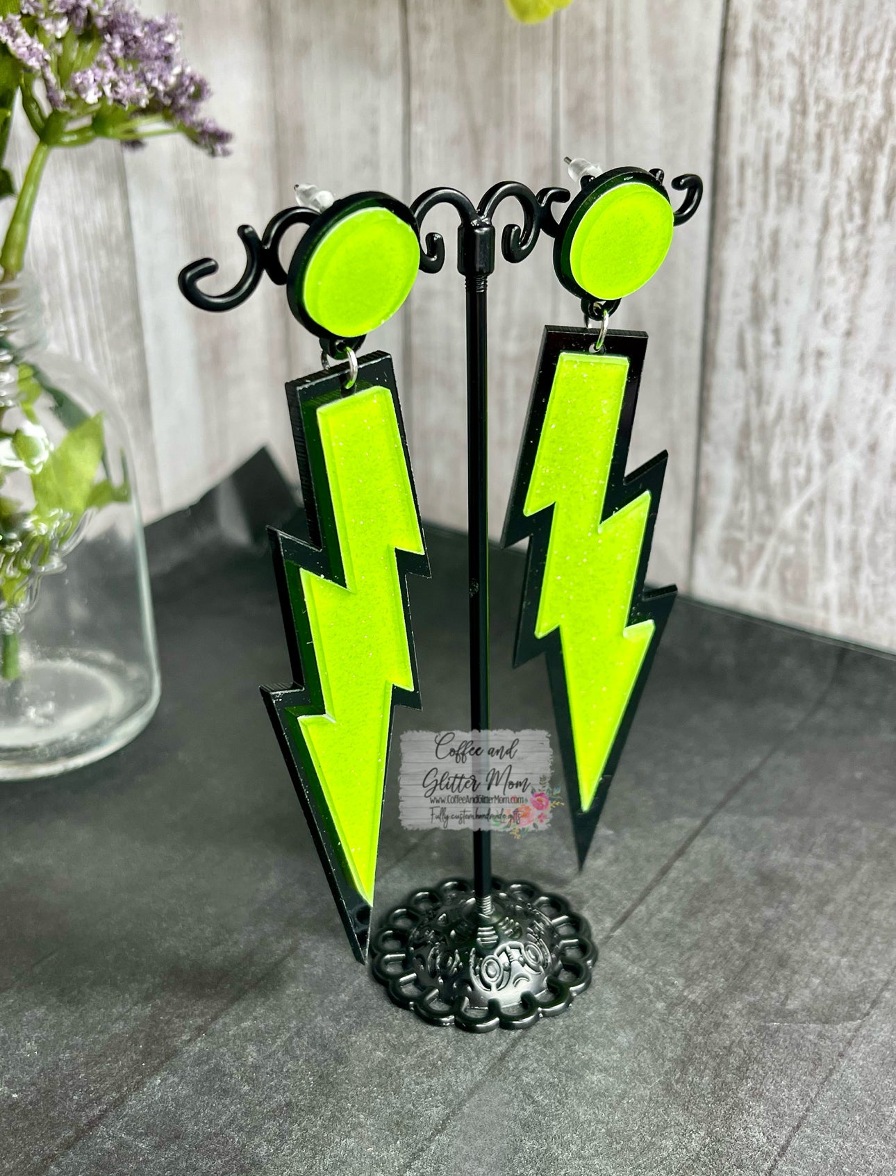 Glitter Green Lightning Earrings