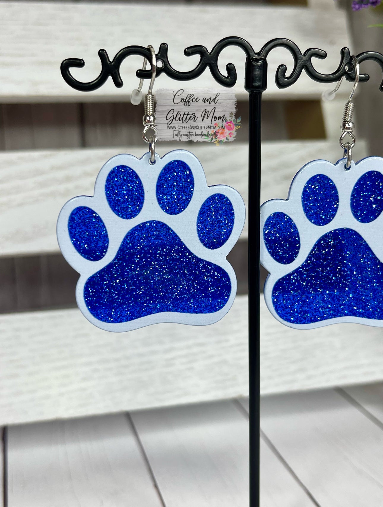 Blue Glitter Paw Earrings