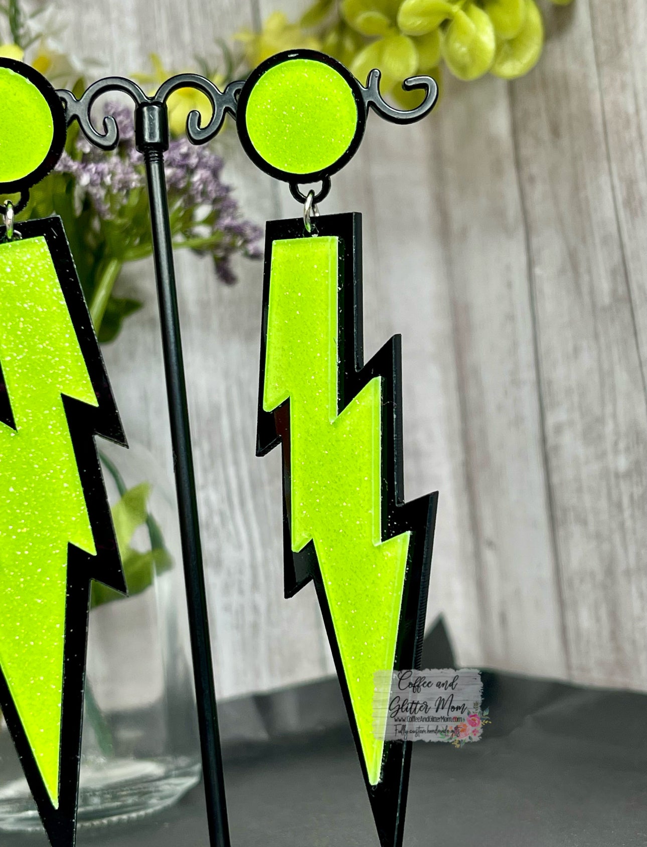 Glitter Green Lightning Earrings