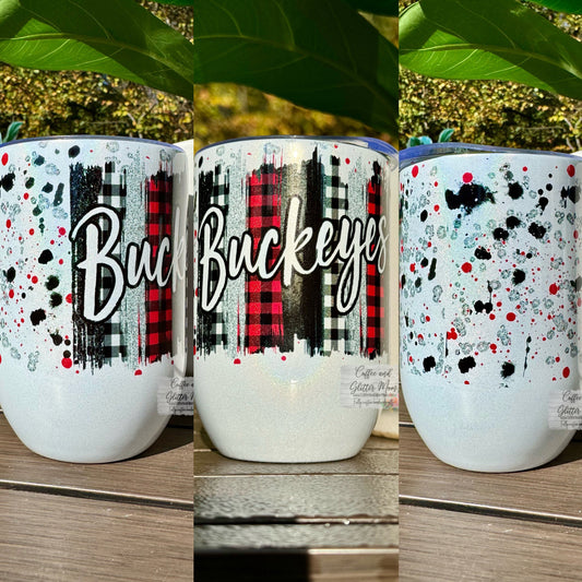 Buckeyes Splatter 12oz Holographic Sparkle Wine Tumbler