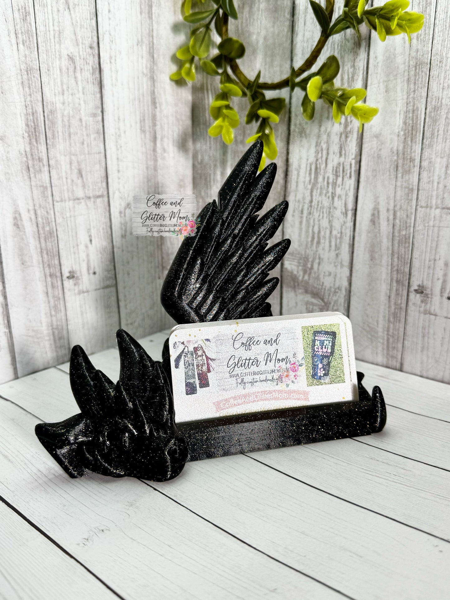 Black and Gold Glitter Dragon Phone/Business Card Holder