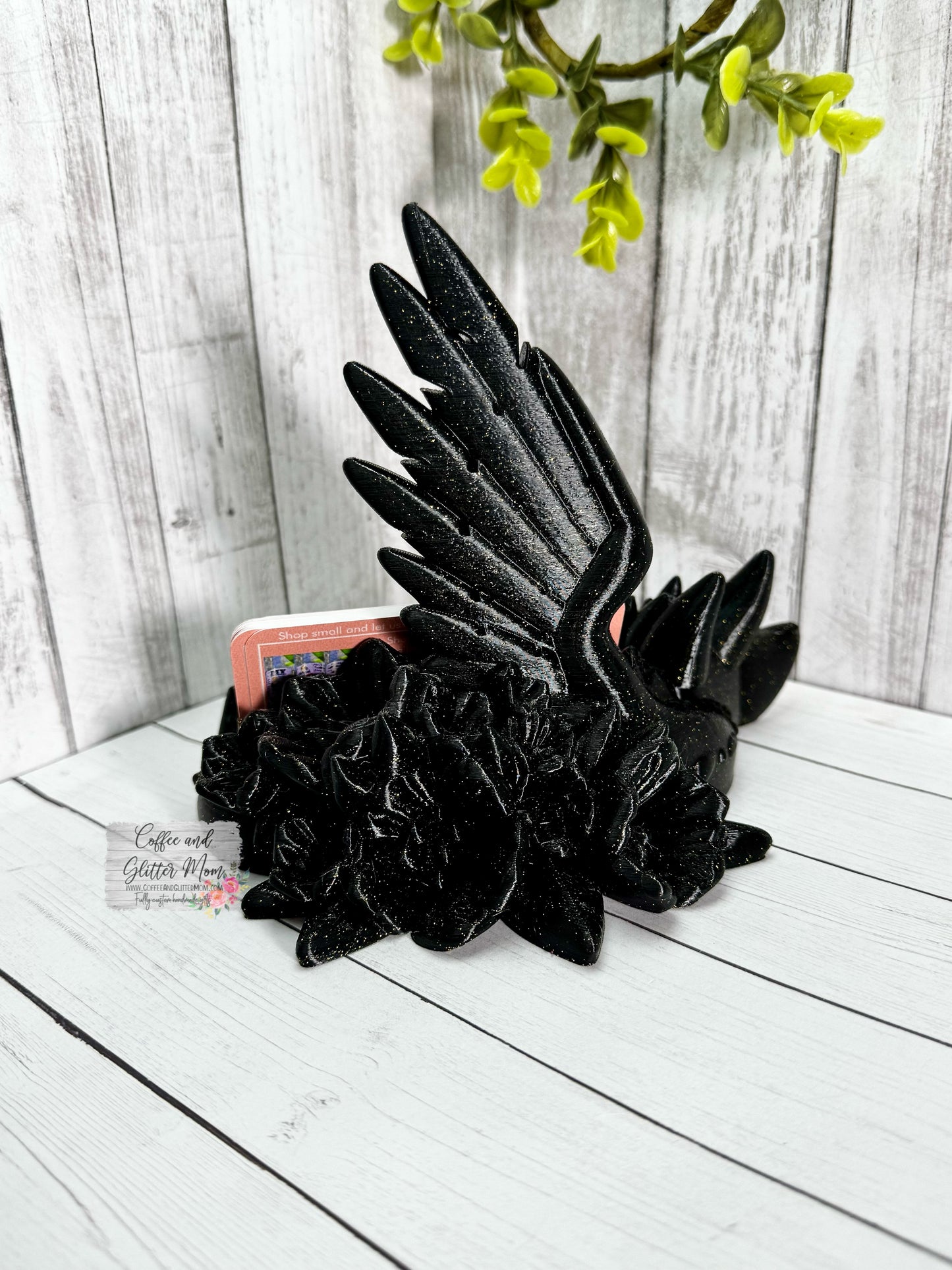 Black and Gold Glitter Dragon Phone/Business Card Holder