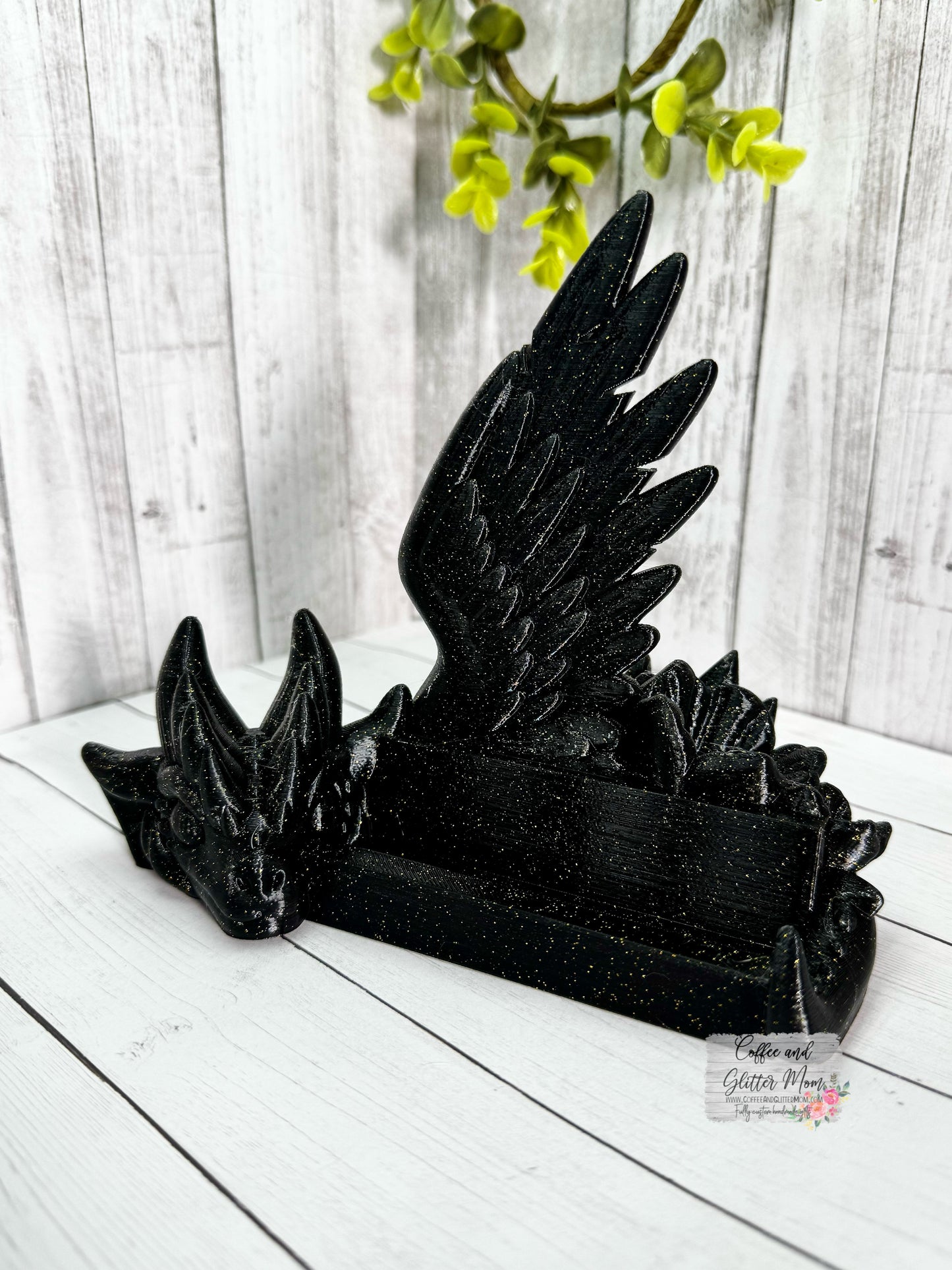 Black and Gold Glitter Dragon Phone/Business Card Holder
