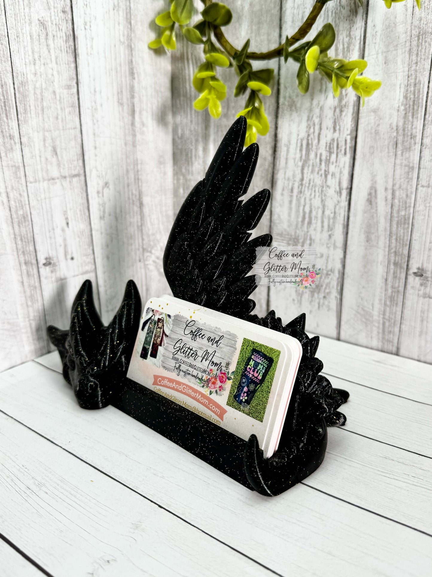 Black and Gold Glitter Dragon Phone/Business Card Holder