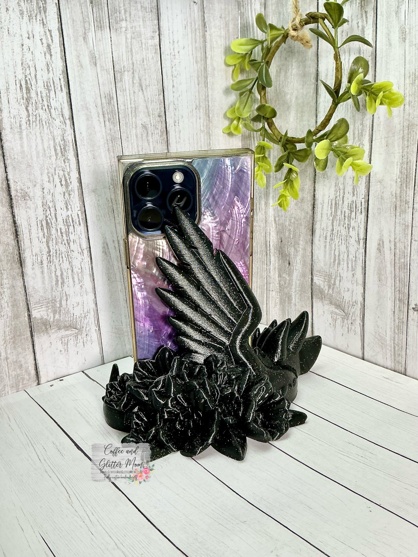 Black and Gold Glitter Dragon Phone/Business Card Holder