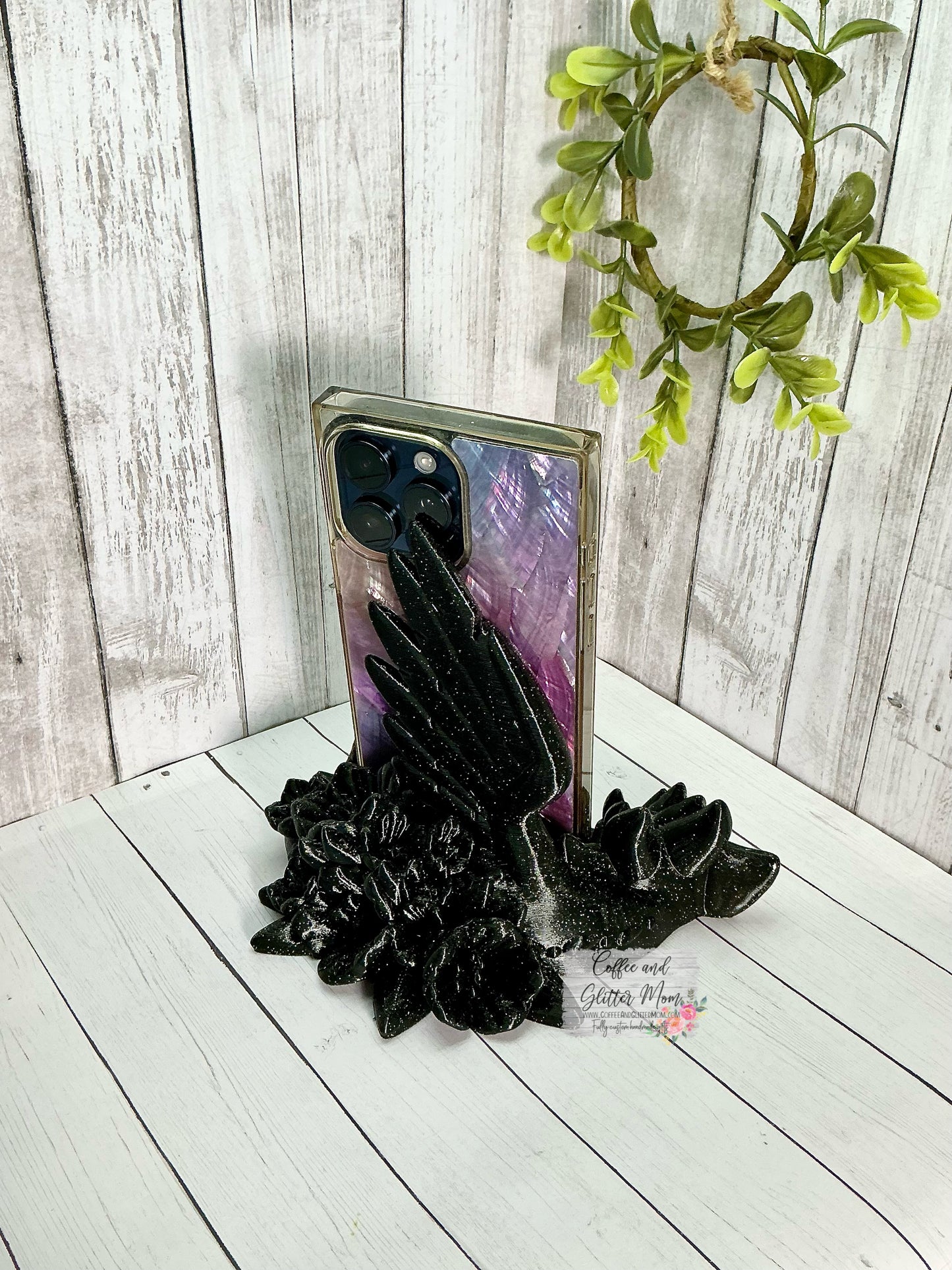 Black and Gold Glitter Dragon Phone/Business Card Holder